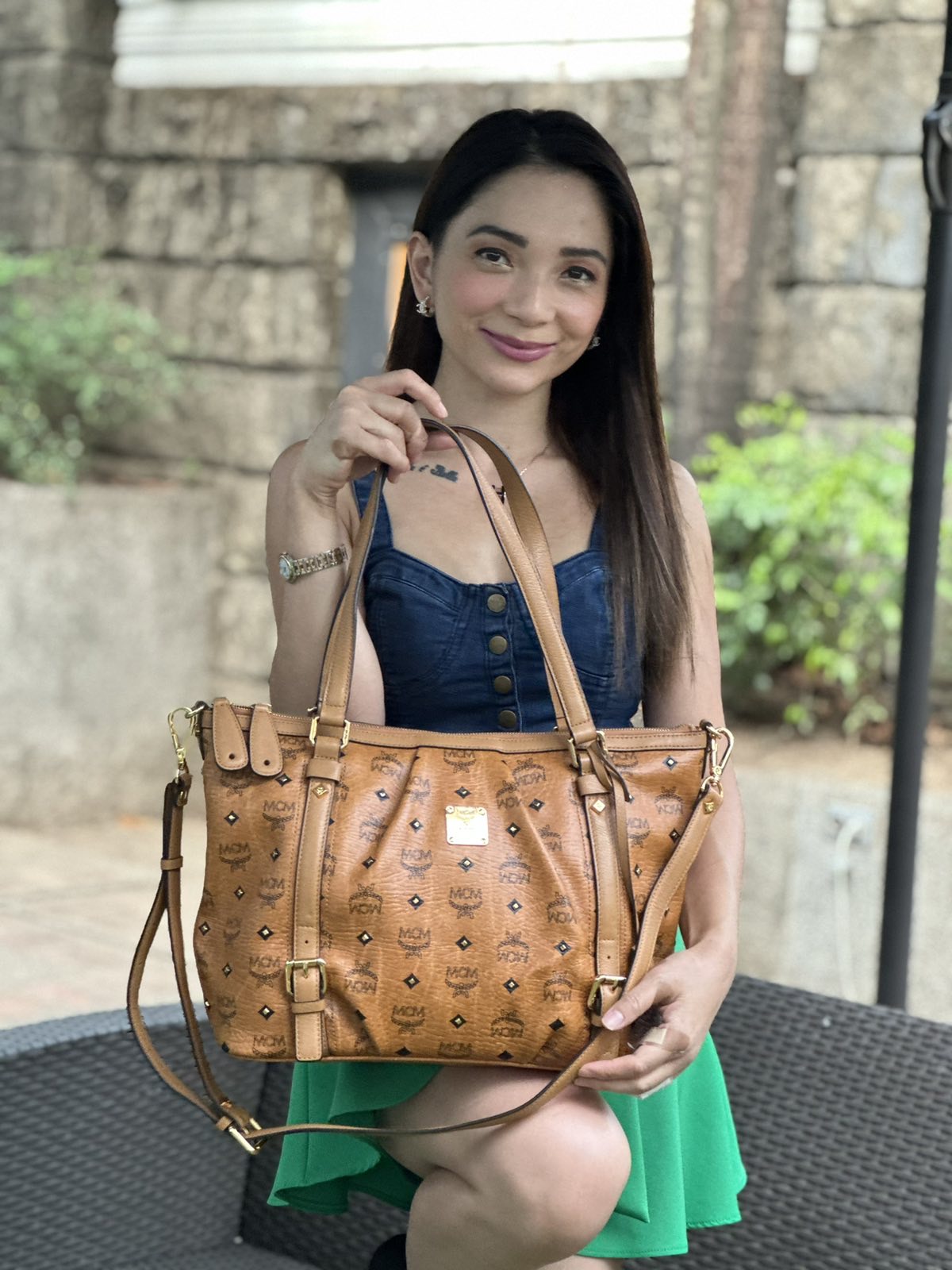 MCM Visetos Cognac Two Way Bag. With long strap, care cards, lock, dustbag,  bag tag & certificate of authenticity from ENTRUPY ❤️