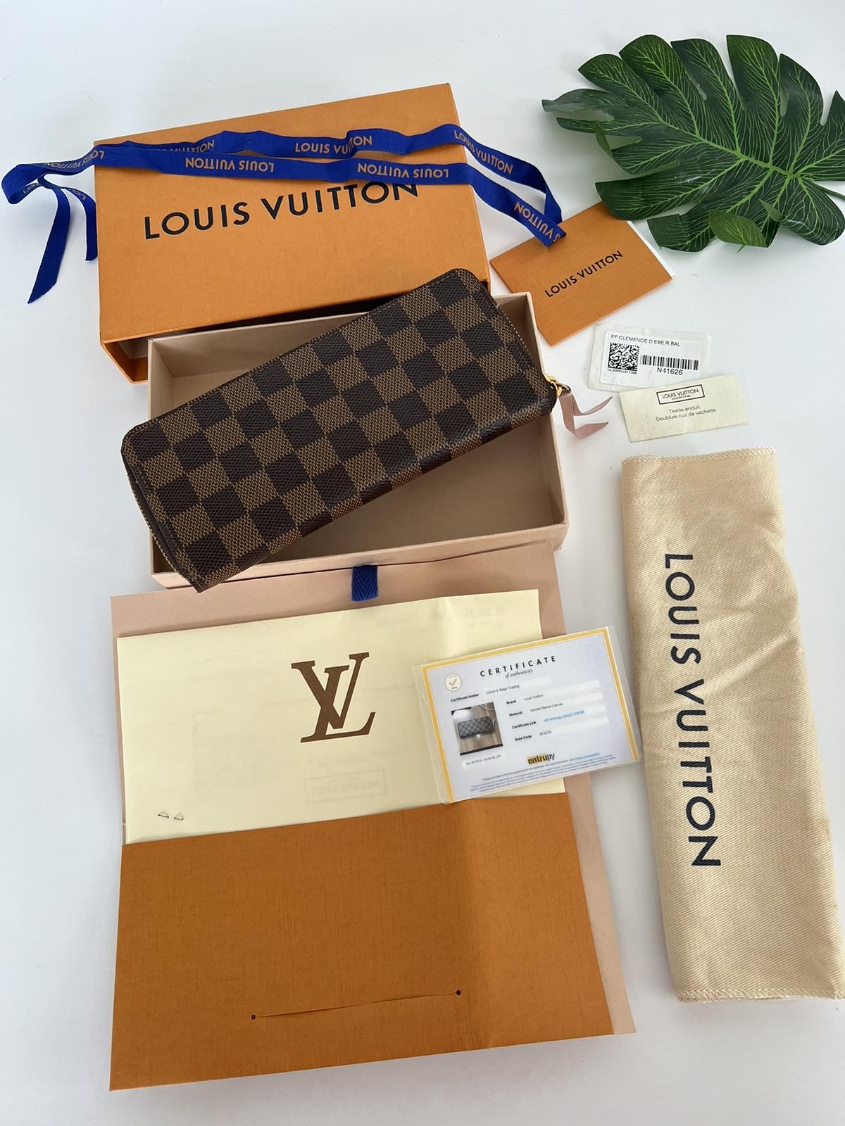 Louis Vuitton Damier Ebene Clemence Wallet Light Pink Interior. DC: SF3270.  Made in France. With care card, receipt, dustbag, ribbon, box & certificate  of authenticity from ENTRUPY ❤️ - Canon E-Bags Prime