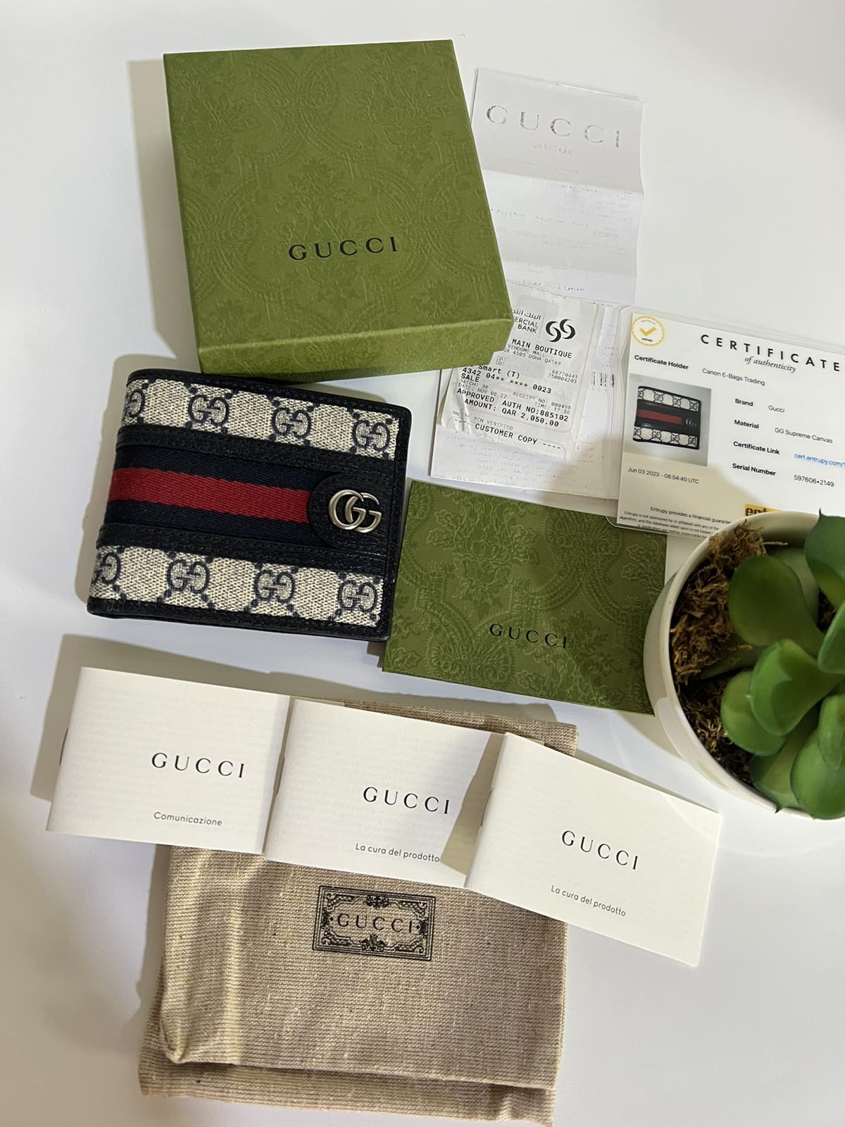 Authentic Gucci and Prada authenticity card, care card, receipt
