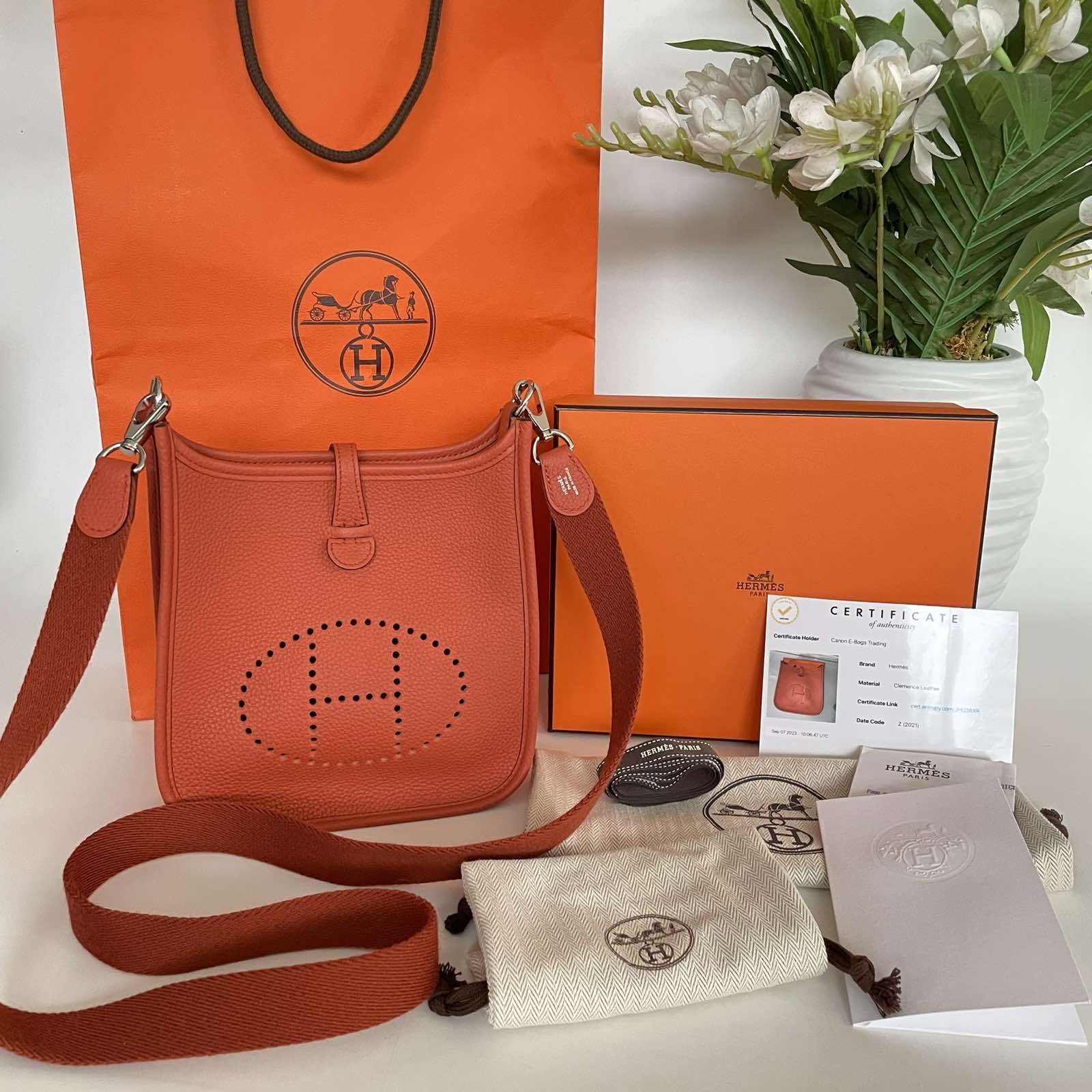 Hermès Evelyne Bag PM Orange Clemence Leather - Palladium