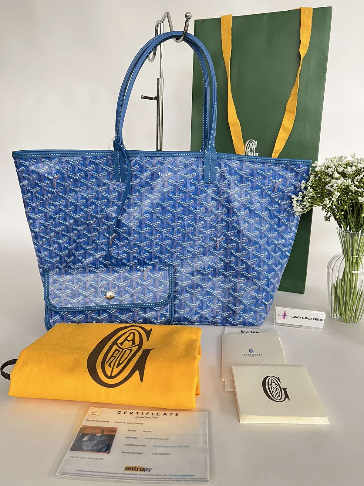 Goyard St. Louis Blue PM. Made in France. With care card, pouch