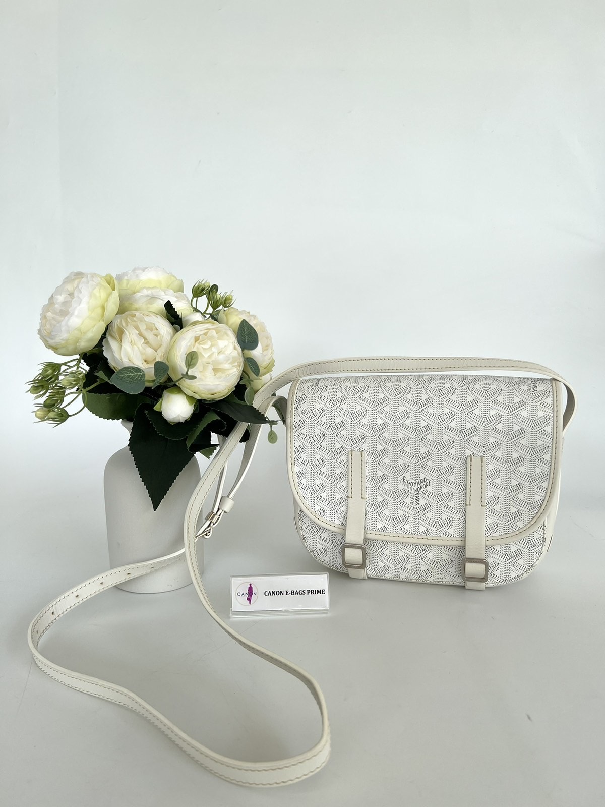 Goyard White Belvedere PM. Made in France. No inclusions
