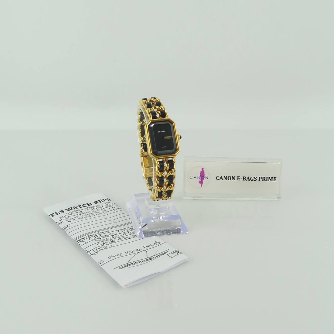 CC 20mm Premiere Gold Plated Black Dial Watch 1990