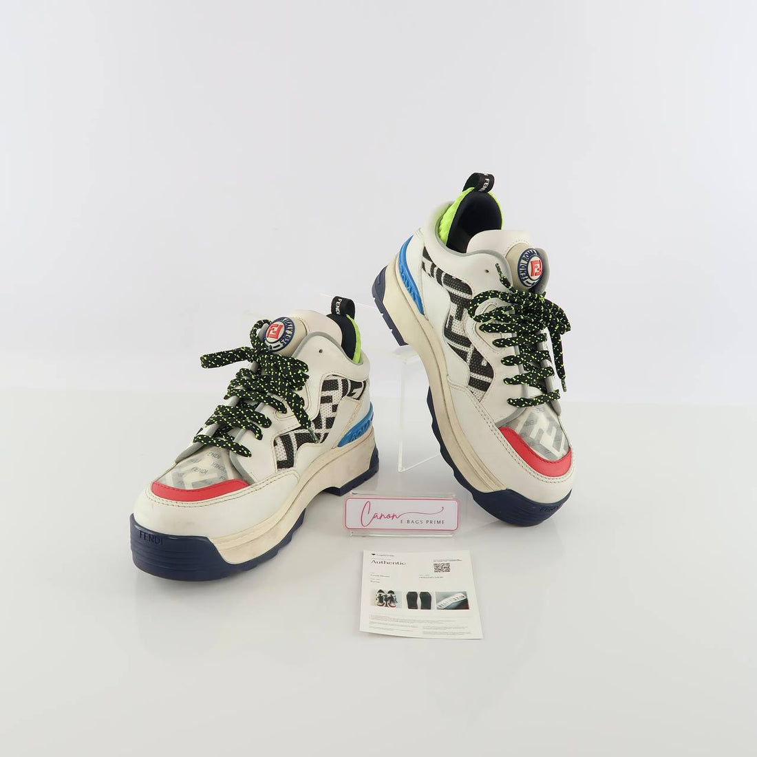 T-Rex Chunky Iconic FF Logo Print in Vibrant Pink and Blue Accent Sneakers
