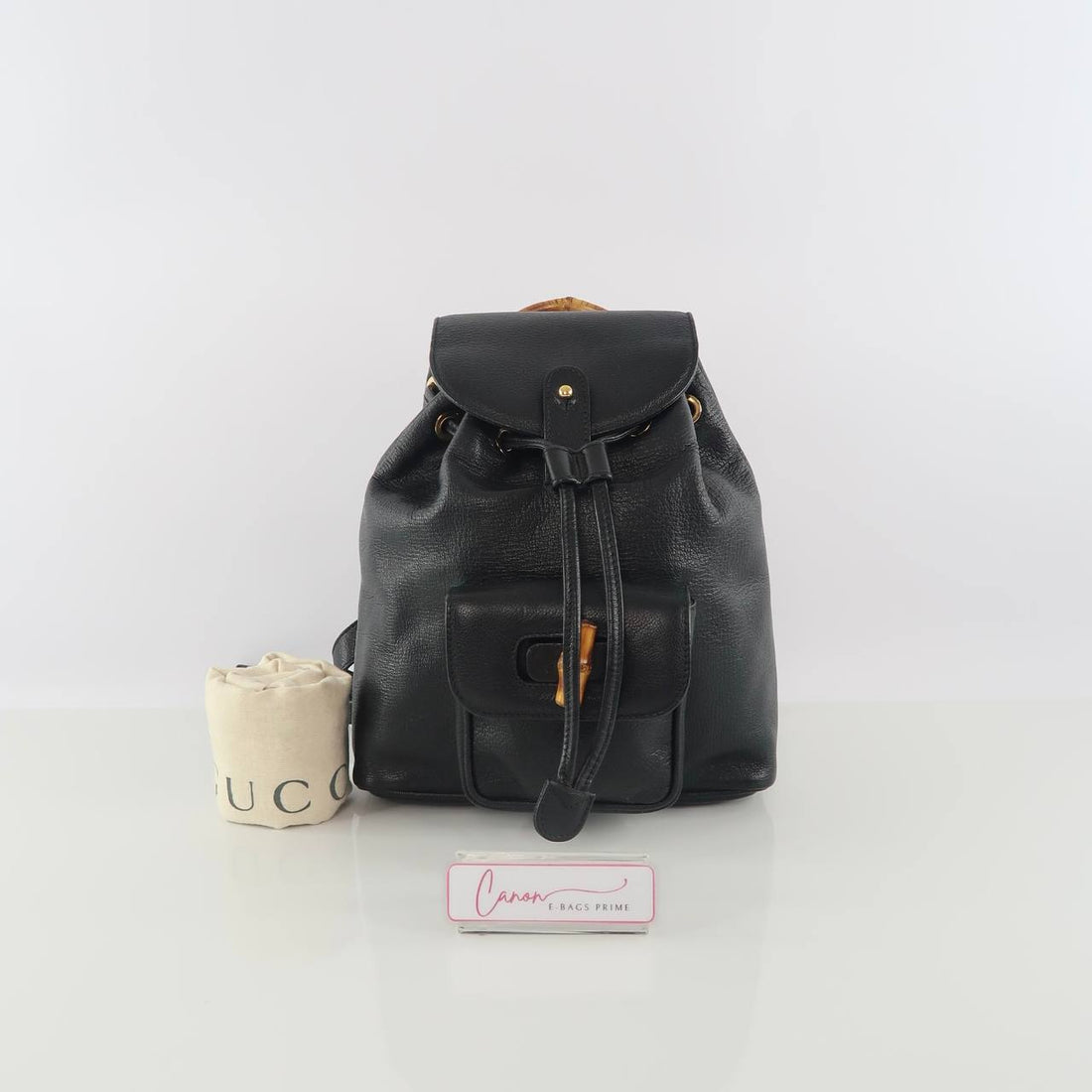 Vintage Bamboo Backpack Drawstring Bag Leather With Purse