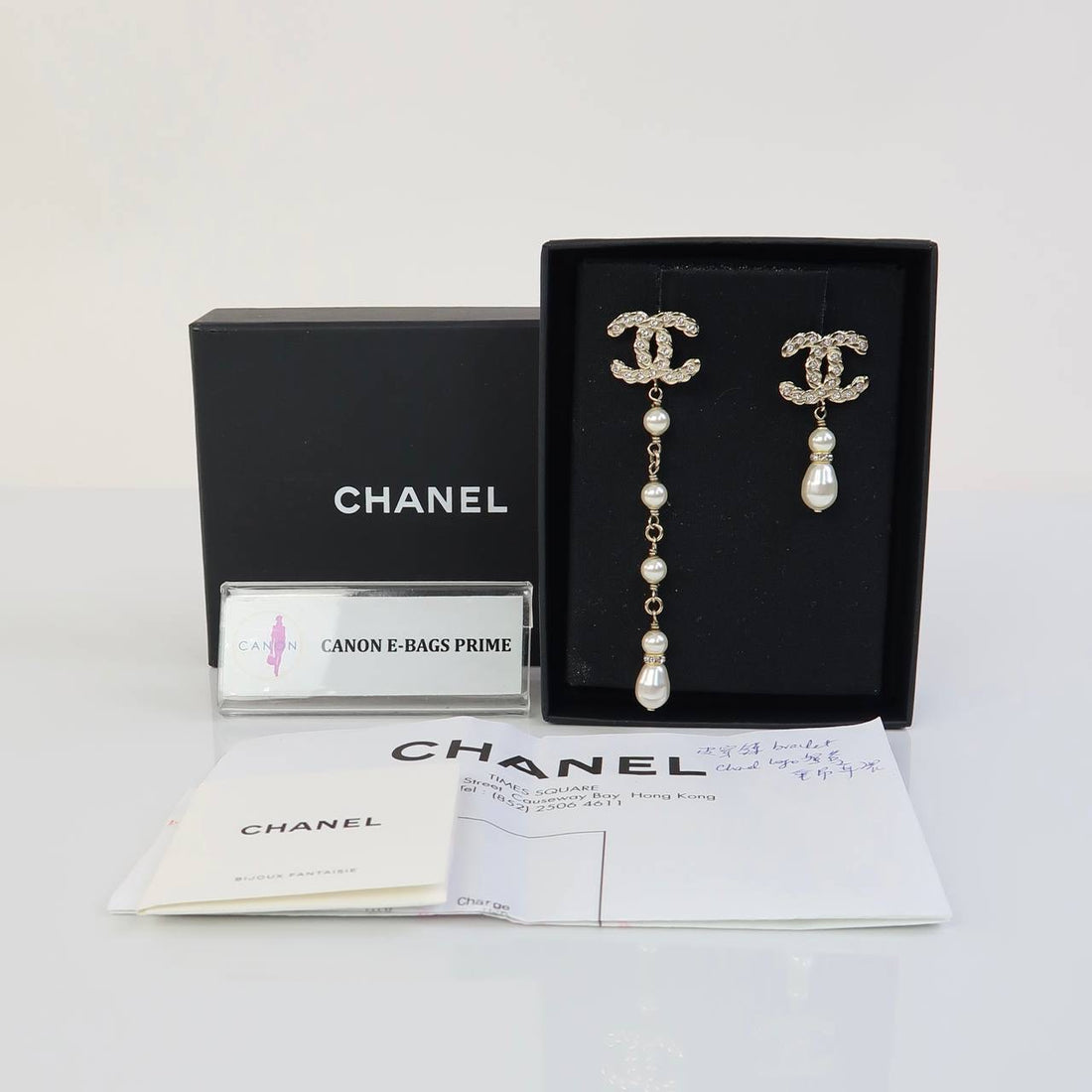 Crystal CC Pearl Drop Earrings