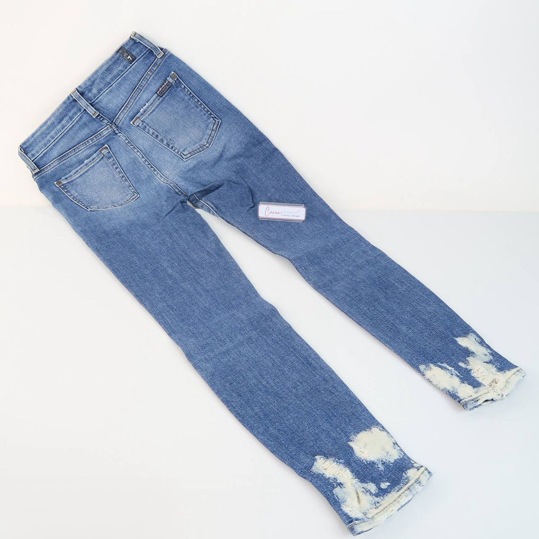 The Ankle Skinny Denim Jeans with Wash Ripped Bottom Hem