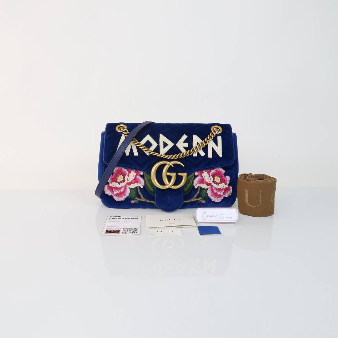 Quilted Embroidered Modern GG Marmont Flap Shoulder Bag