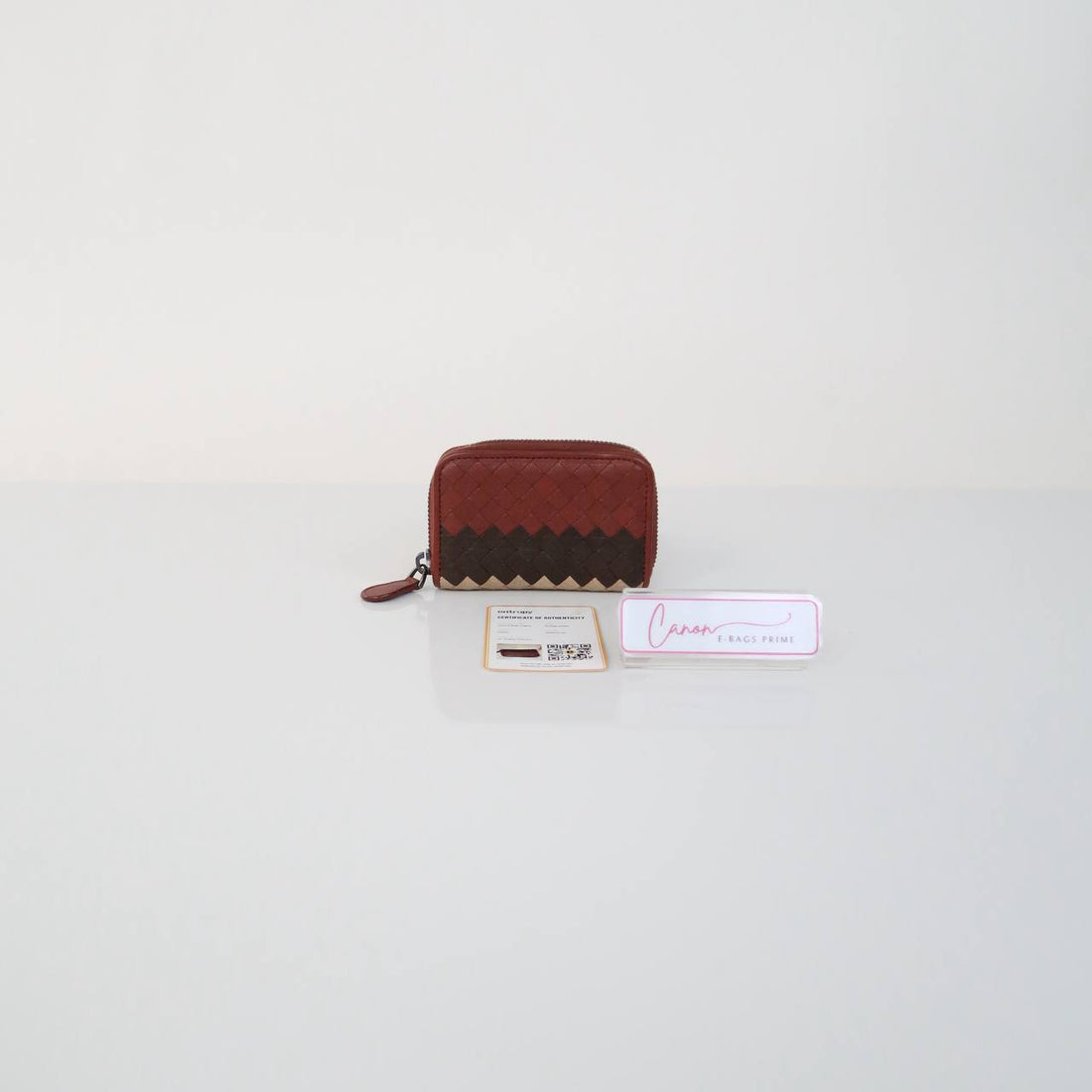 Intrecciato Leather Zip-Around Coin Purse Woven Design