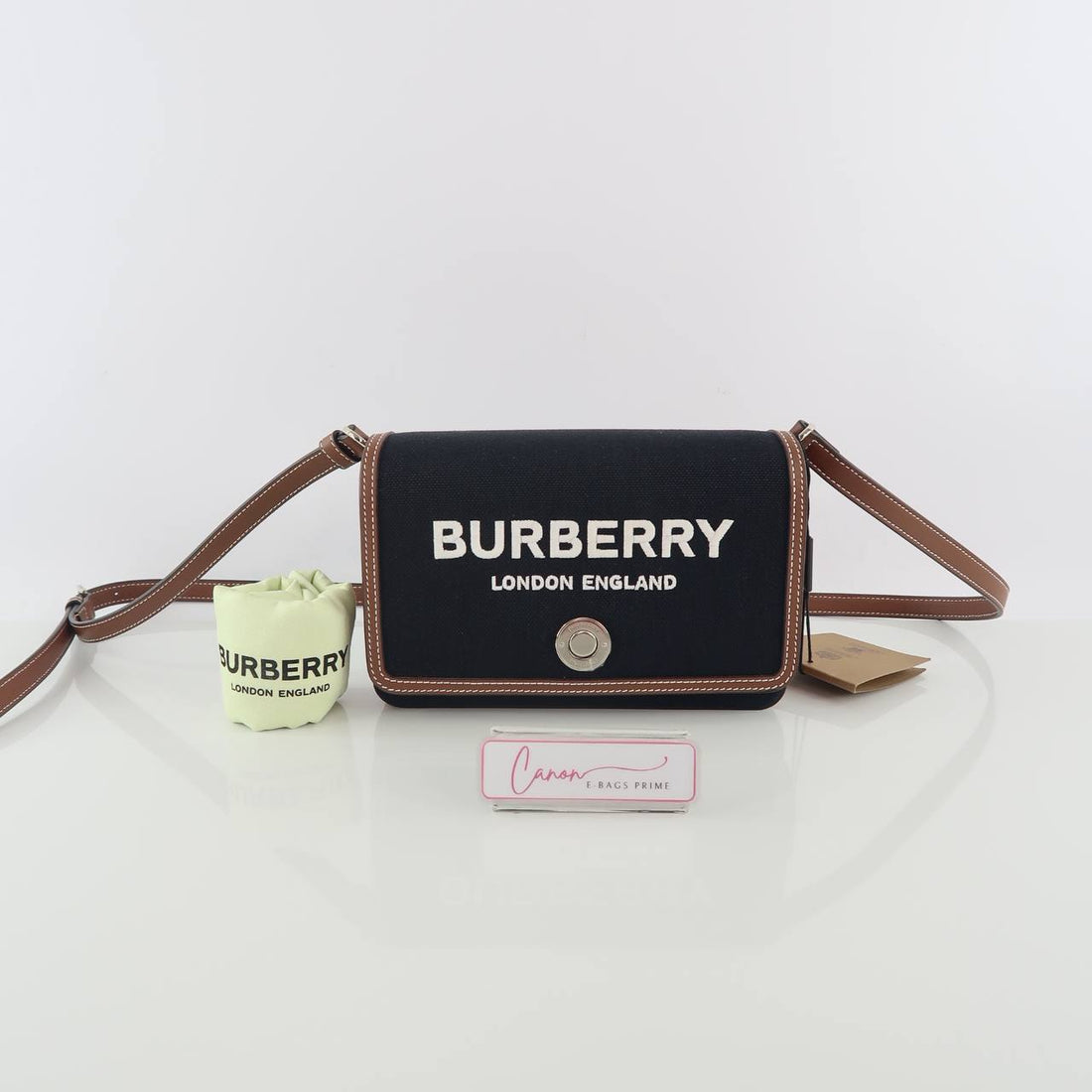 Hampshire Logo Embroidered Crossbody Bag Black Brown Trims