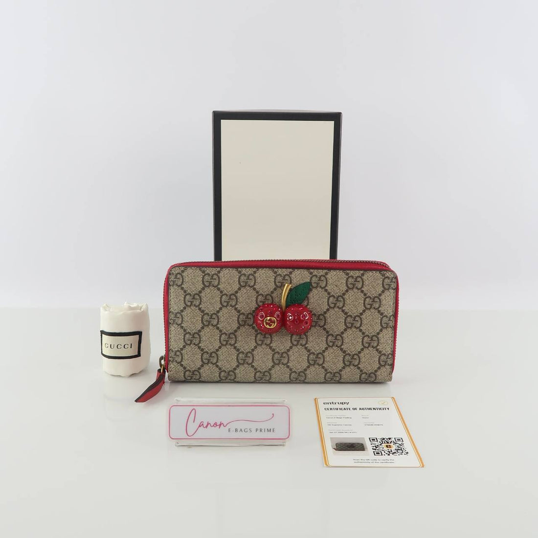 GG Supreme Cherry Zip Around Wallet