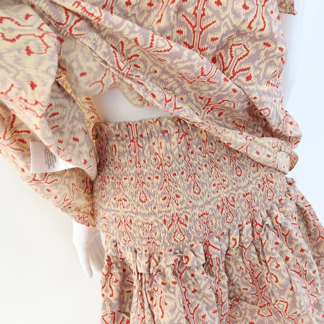 Ikat Wide Smocked Waist Tiered Ruffle Cotton