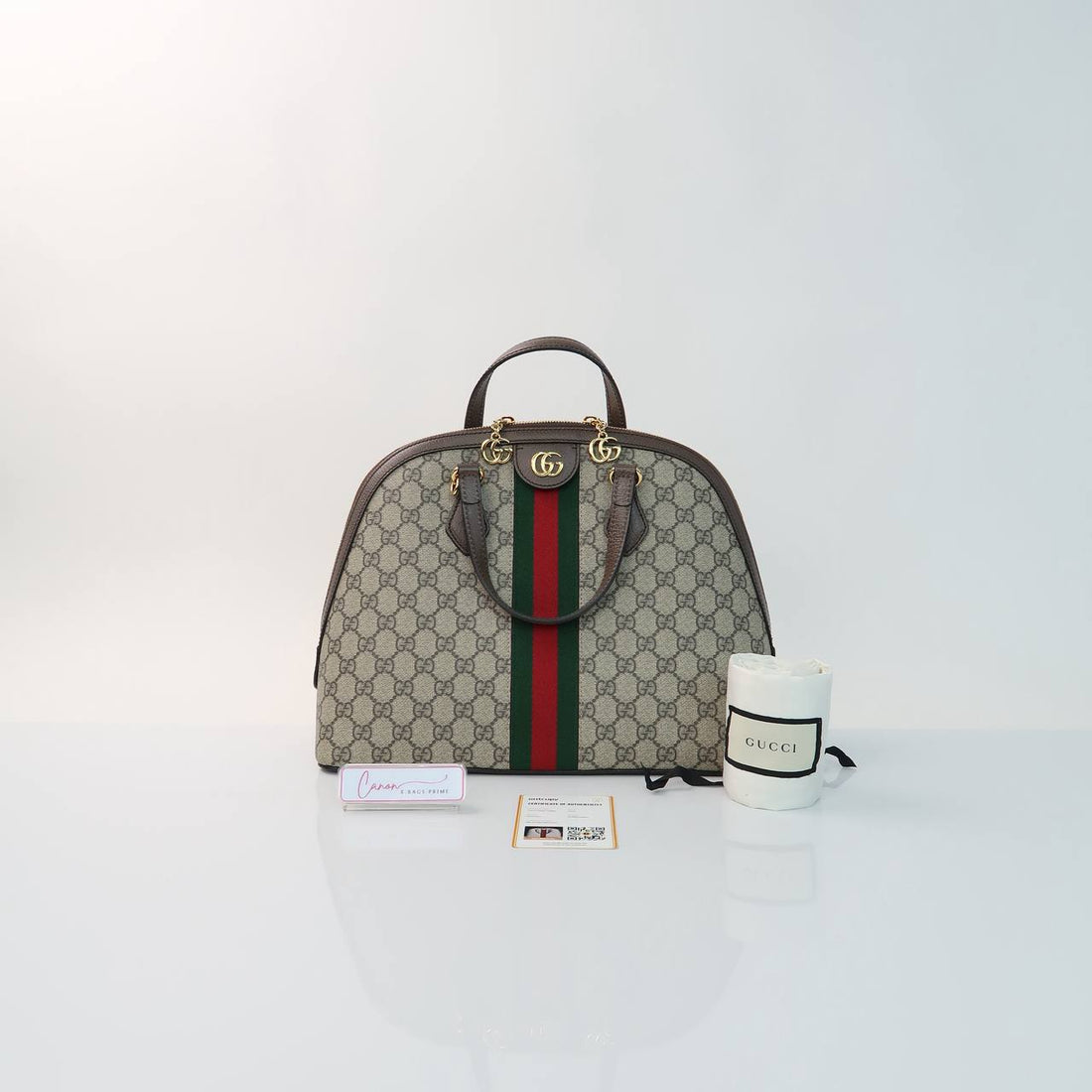 Ophidia GG Supreme Ebony Top Handle Dome Bag