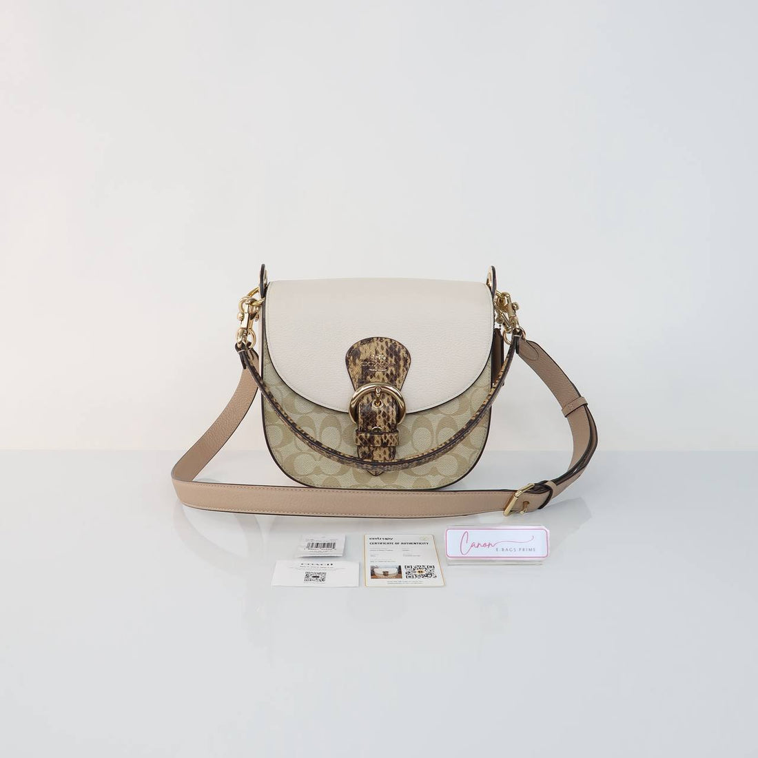 Kleo Blocked Signature Canvas Shoulder Bag With White Trims