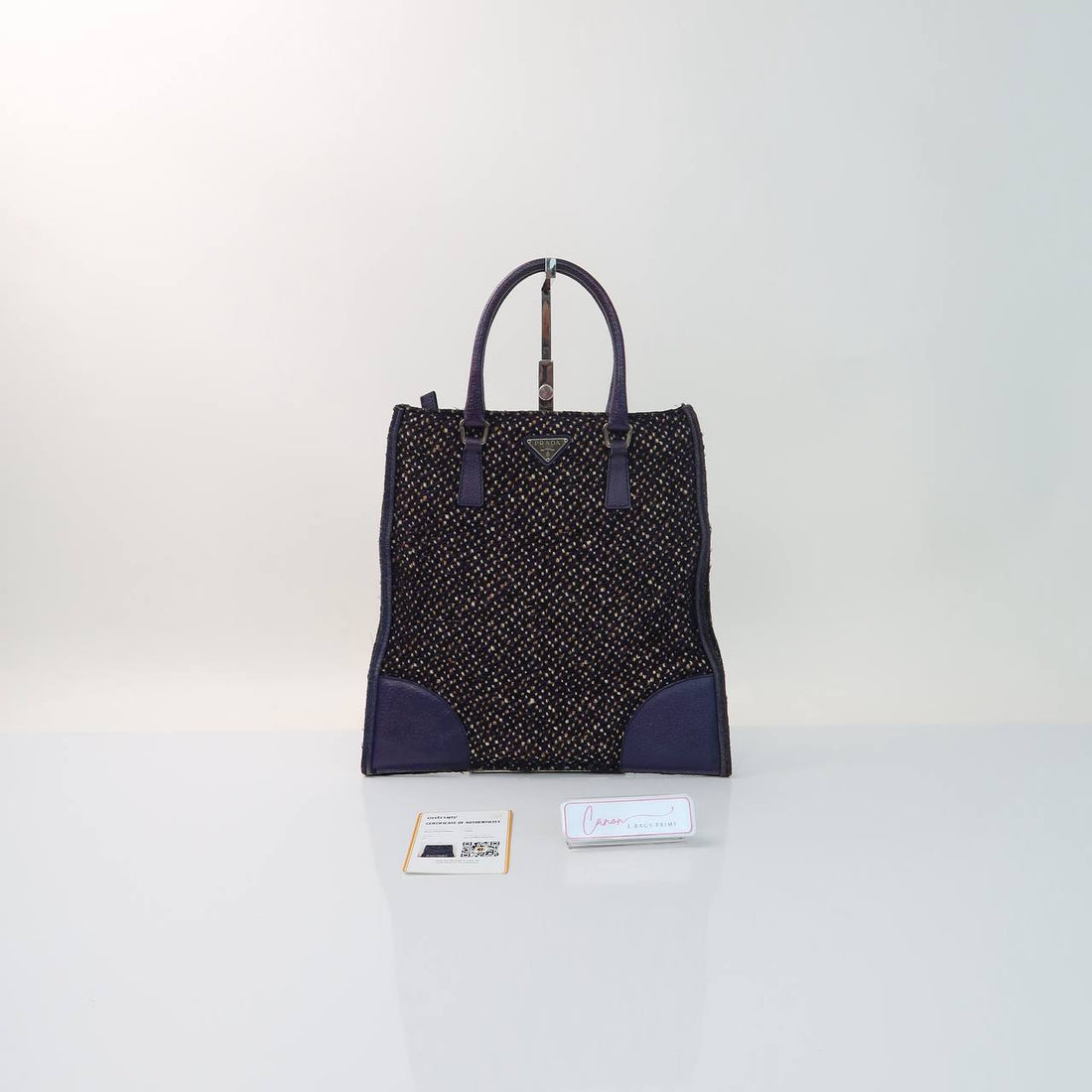 Leather and Wool Tweed Tote Bag