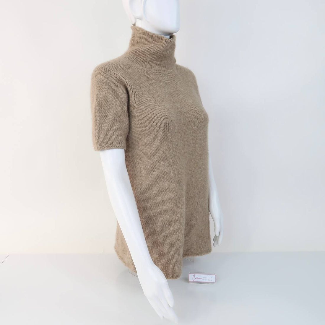 Short Sleeve Turtleneck Knit Khaki Top