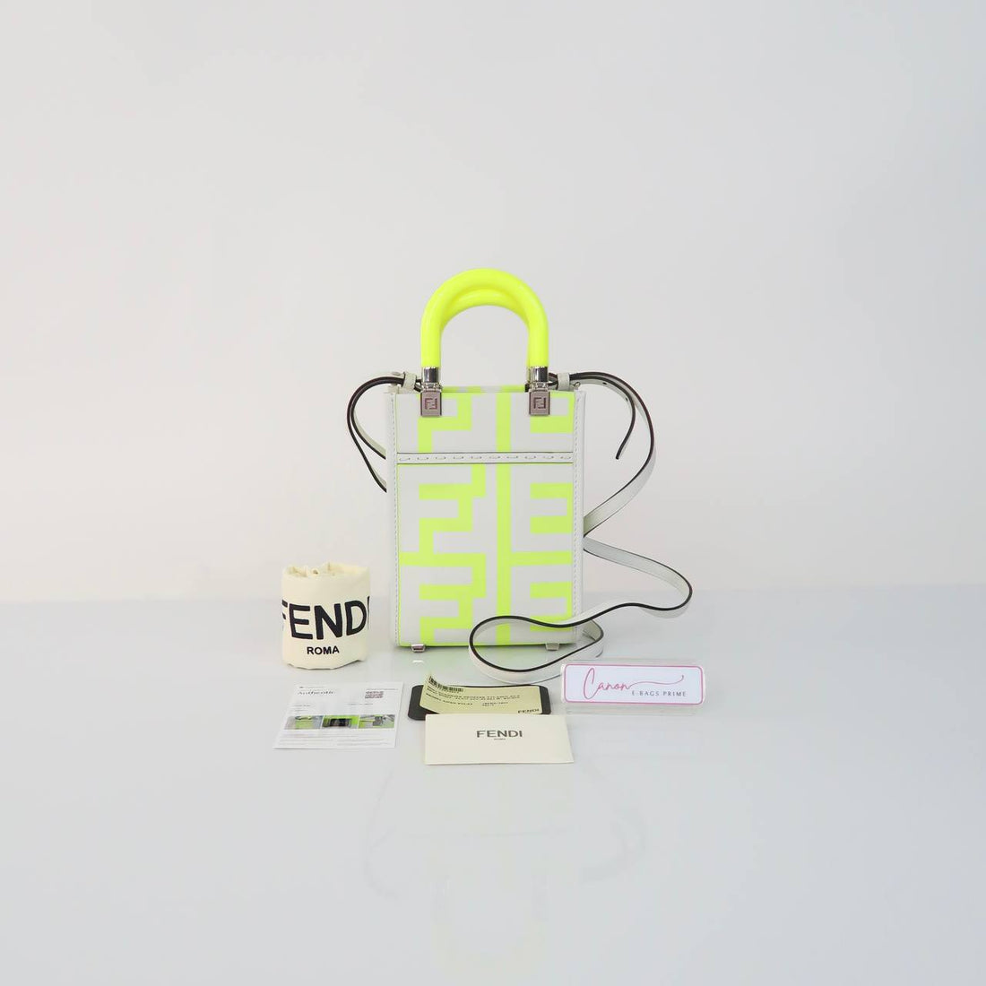 X Marc Jacobs Sunshine White With Neon Green Shopper Tote Two Way Bag