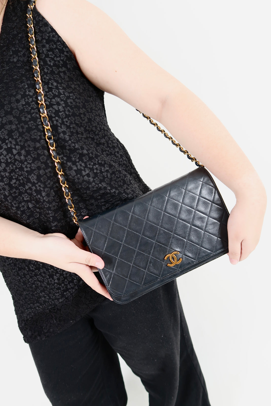 Vintage Full Flap Chain Shoulder Bag Snap Closure