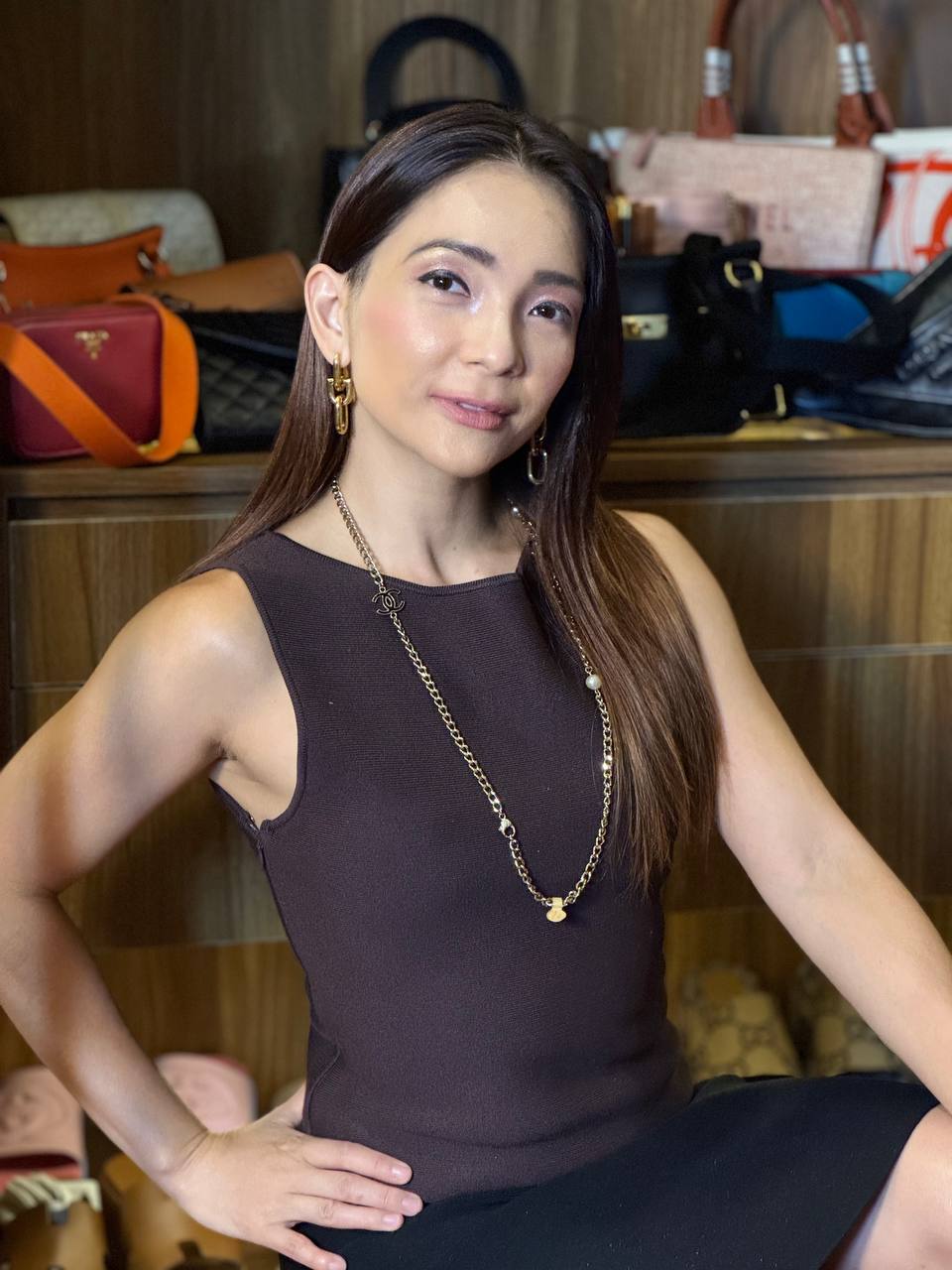 CC Logo Necklace with Pearl