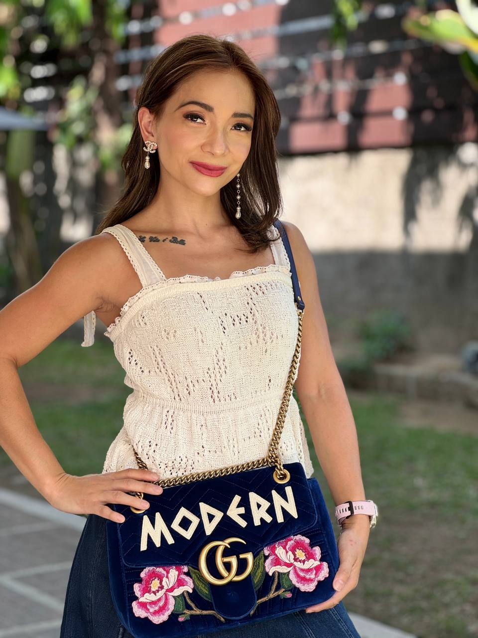 Quilted Embroidered Modern GG Marmont Flap Shoulder Bag
