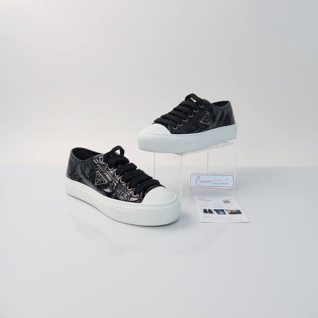 Triangle Logo Glossy Crinkled Sneakers