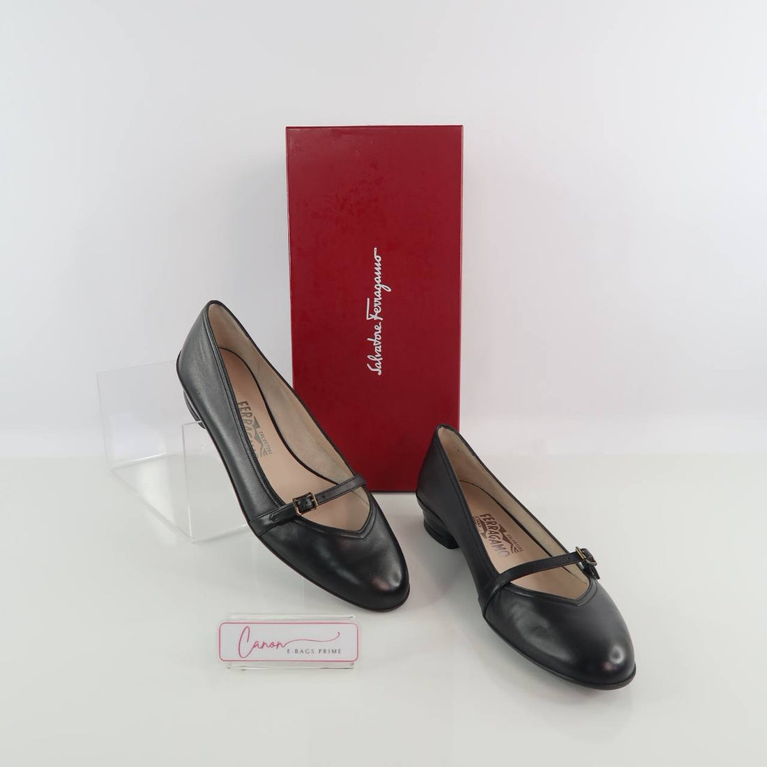 Mary Jane Low Heeled Flats Nappa Calf Thin Buckle Strap