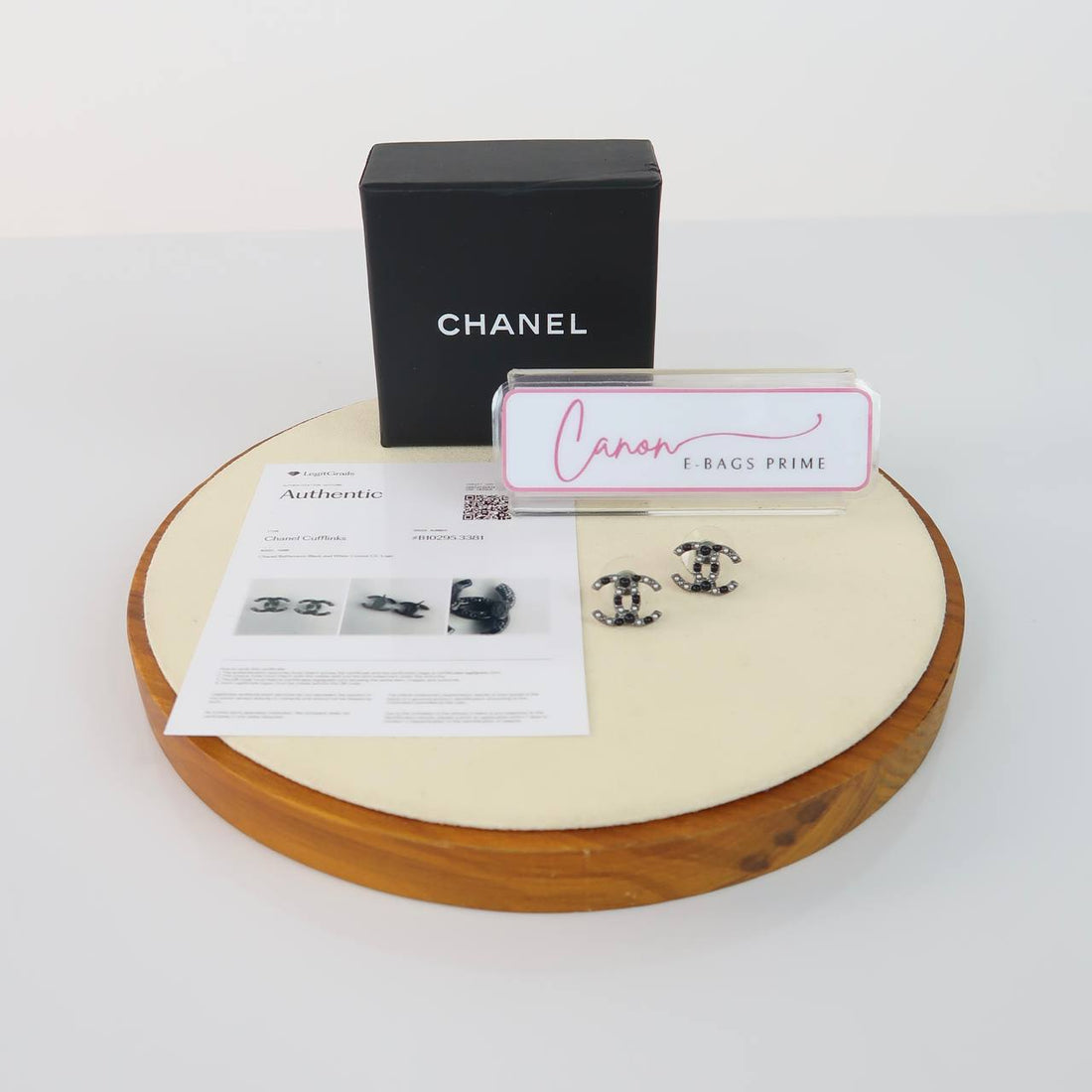 Gunmetal-Tone and Silver-Tone CC Stud Earrings Embellished with Black and White/Grey Faux Pearl Earrings