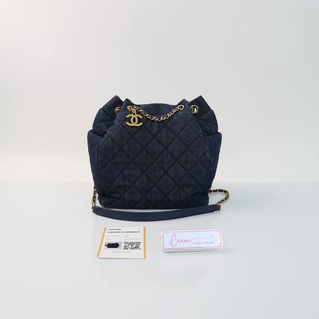 Quilted CC Denim Drawstring Bucket Bag
