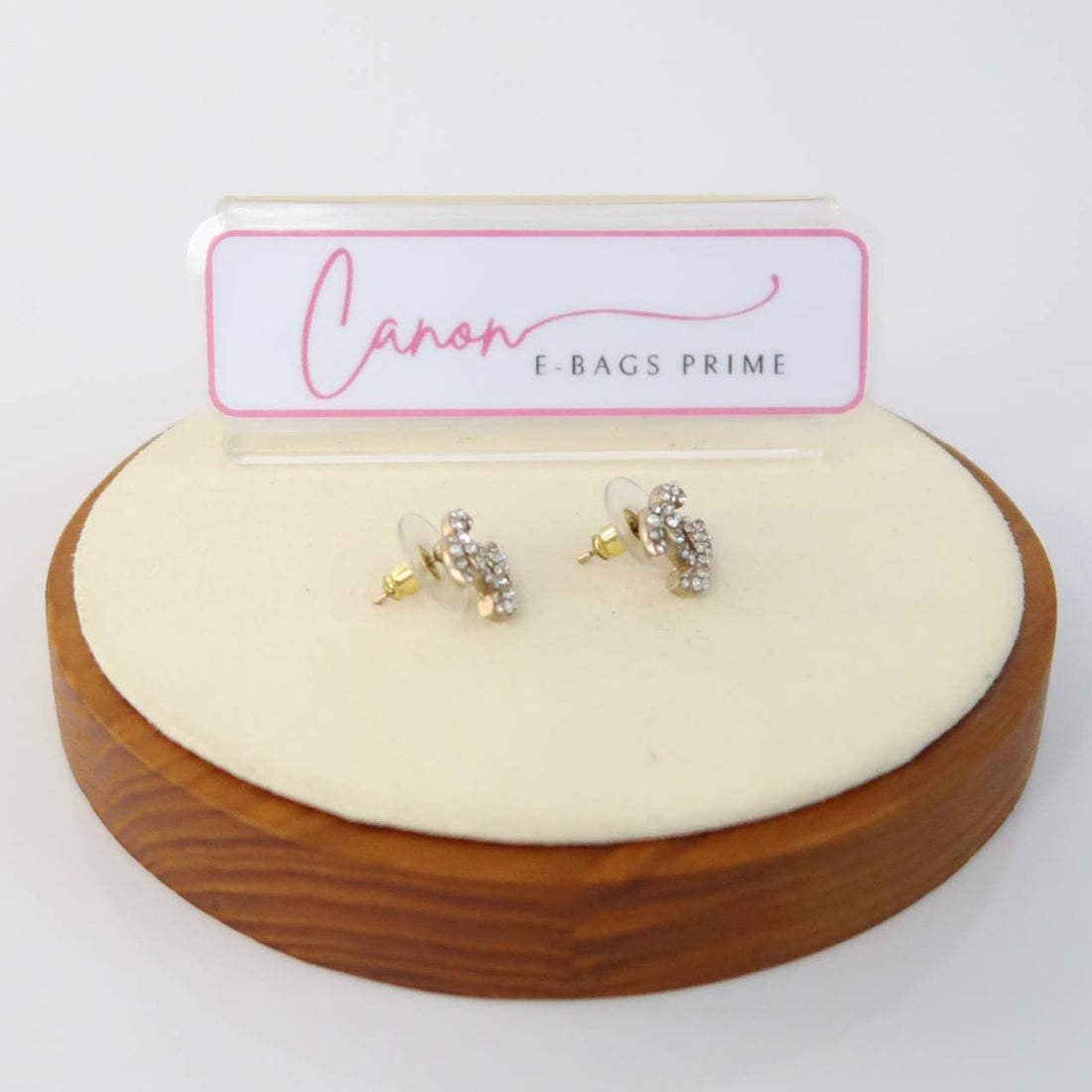 Gold Metal Faux Pearl and Crystal CC Stud Earrings
