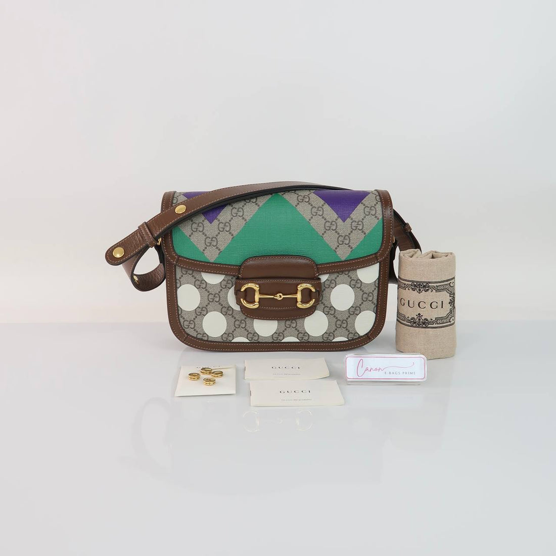1955 Shoulder Bag Geometric Print in Purple and Teal Chevron Accents & White Polkadots