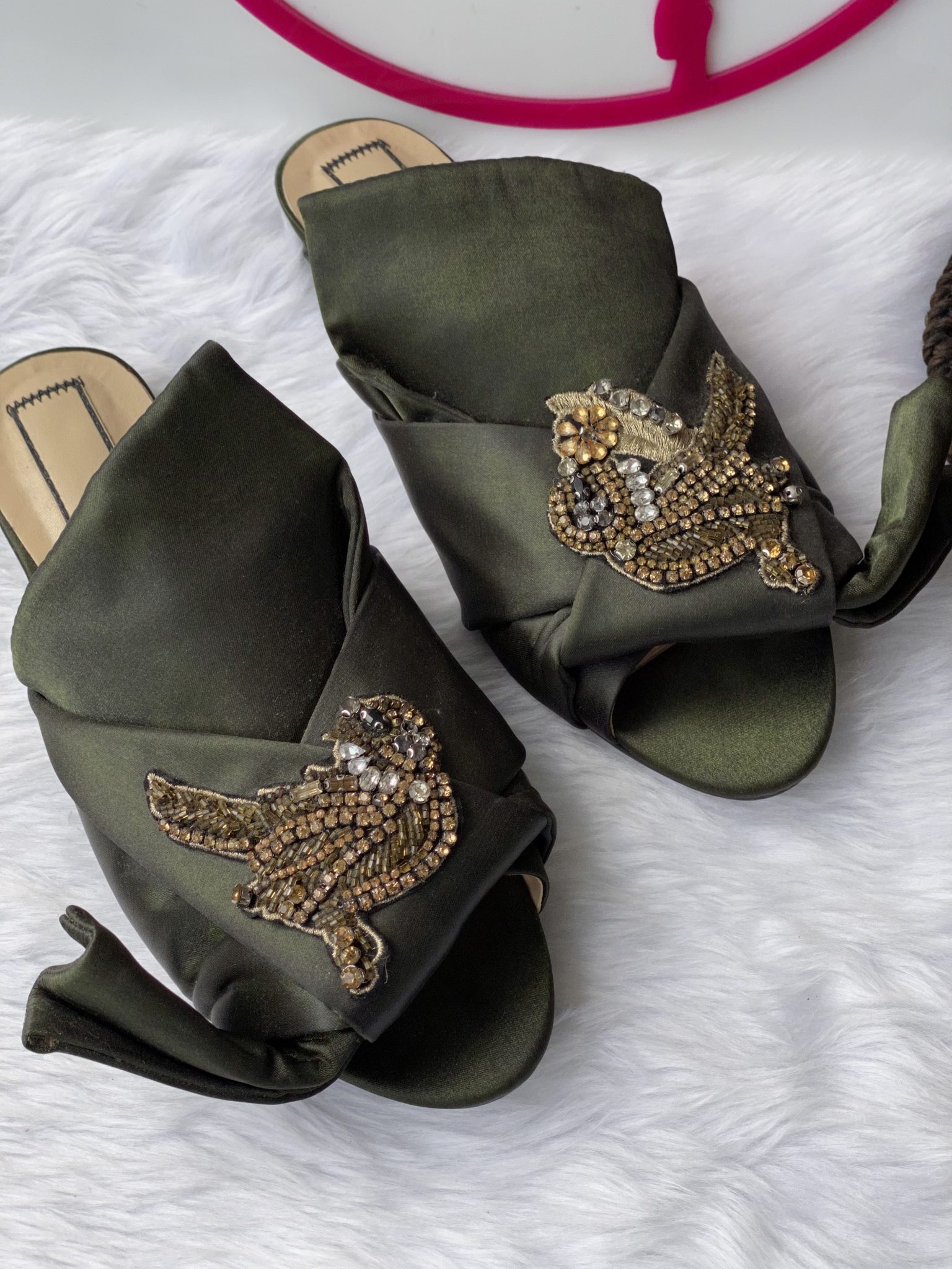 N21 Bow Embellished Slippers Green Size 39. - Canon E-Bags Prime