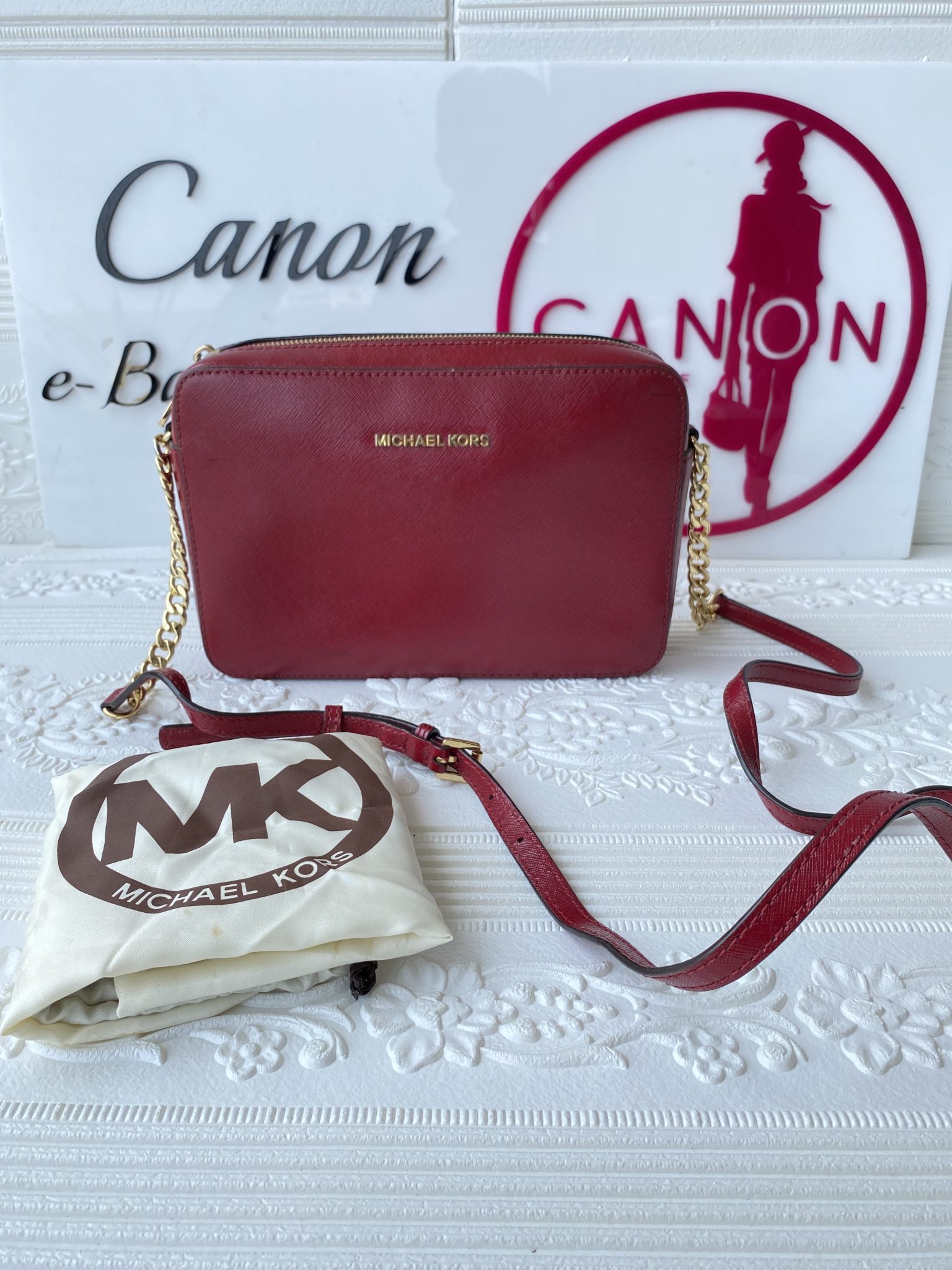 Michael Kors - Red Patent Leather Small Crossbody w/ Gold Chain – Current  Boutique