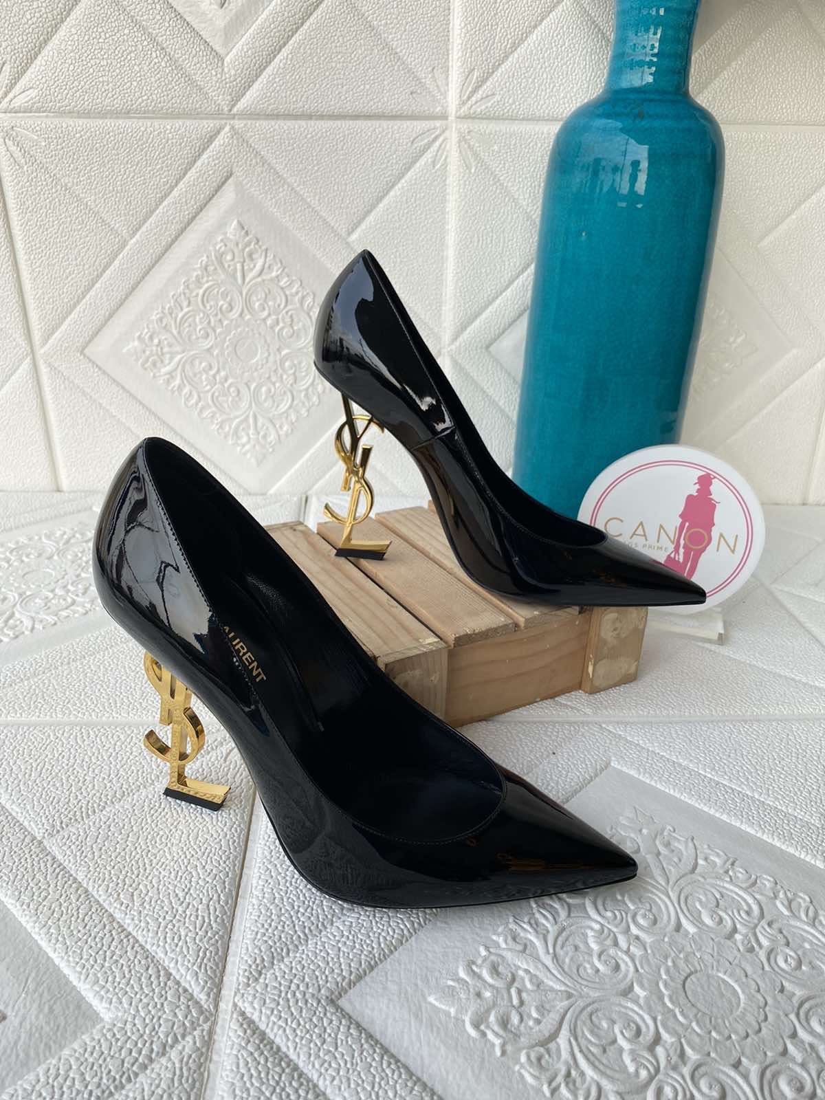 Saint Laurent Opyum Black Patent YSL Heels Size 39. Made in Italy