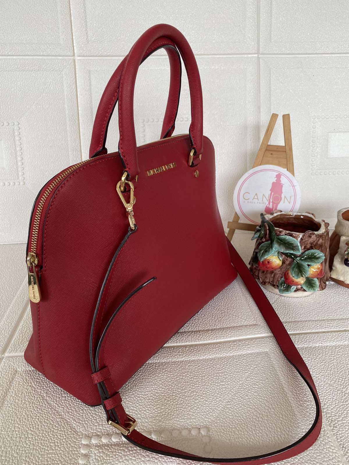 Michael Kors Emmy Dome Saffiano Red Satchel Two way Bag. - Canon E-Bags  Prime