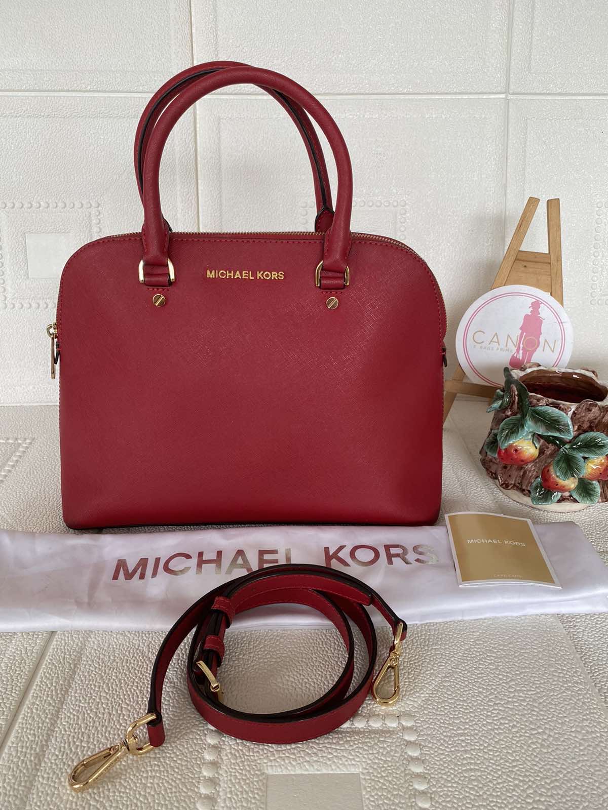Michael Kors Emmy Dome Saffiano Red Satchel Two way Bag. - Canon E-Bags  Prime
