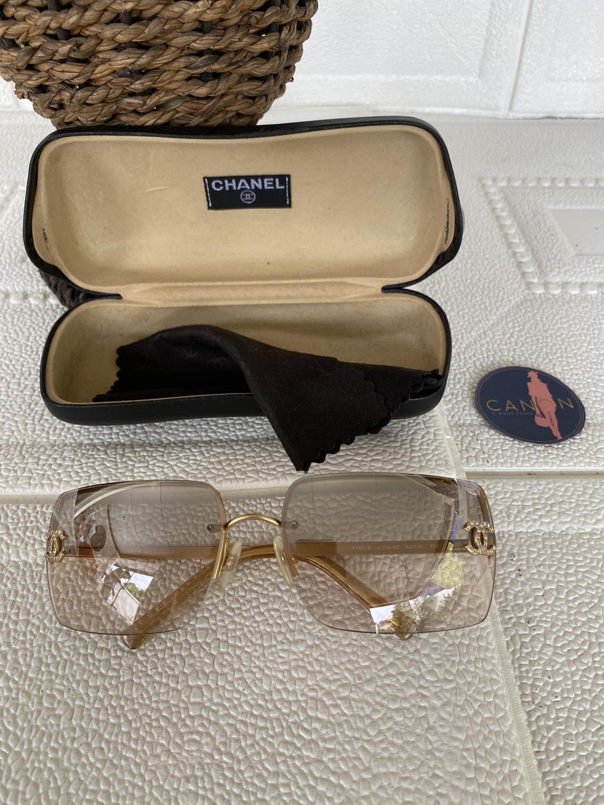 RESERVED ?Chanel Gold Rhinestone CC Rimless 4092 b Sunglasses. Made in  Italy. - Canon E-Bags Prime