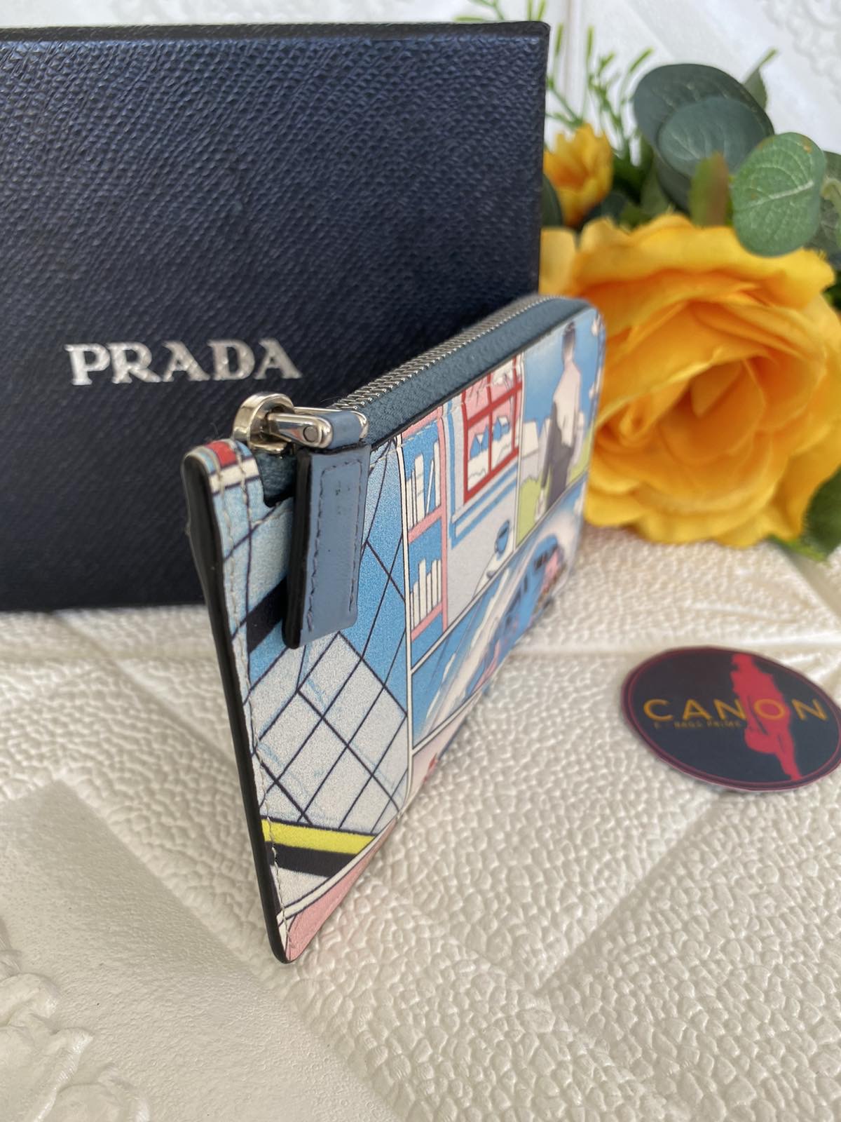 Prada Comic Print Zip Card Holder Blue. Made in Italy - Canon E-Bags Prime