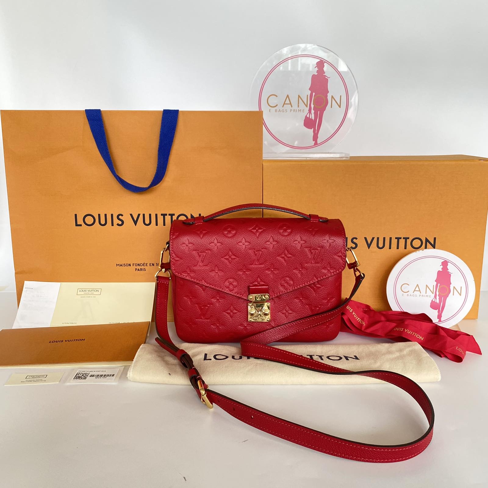 Louis Vuitton Monogram Empreinte Marine Rouge Pochette Metis. Made in  France. Date code: AR1169.