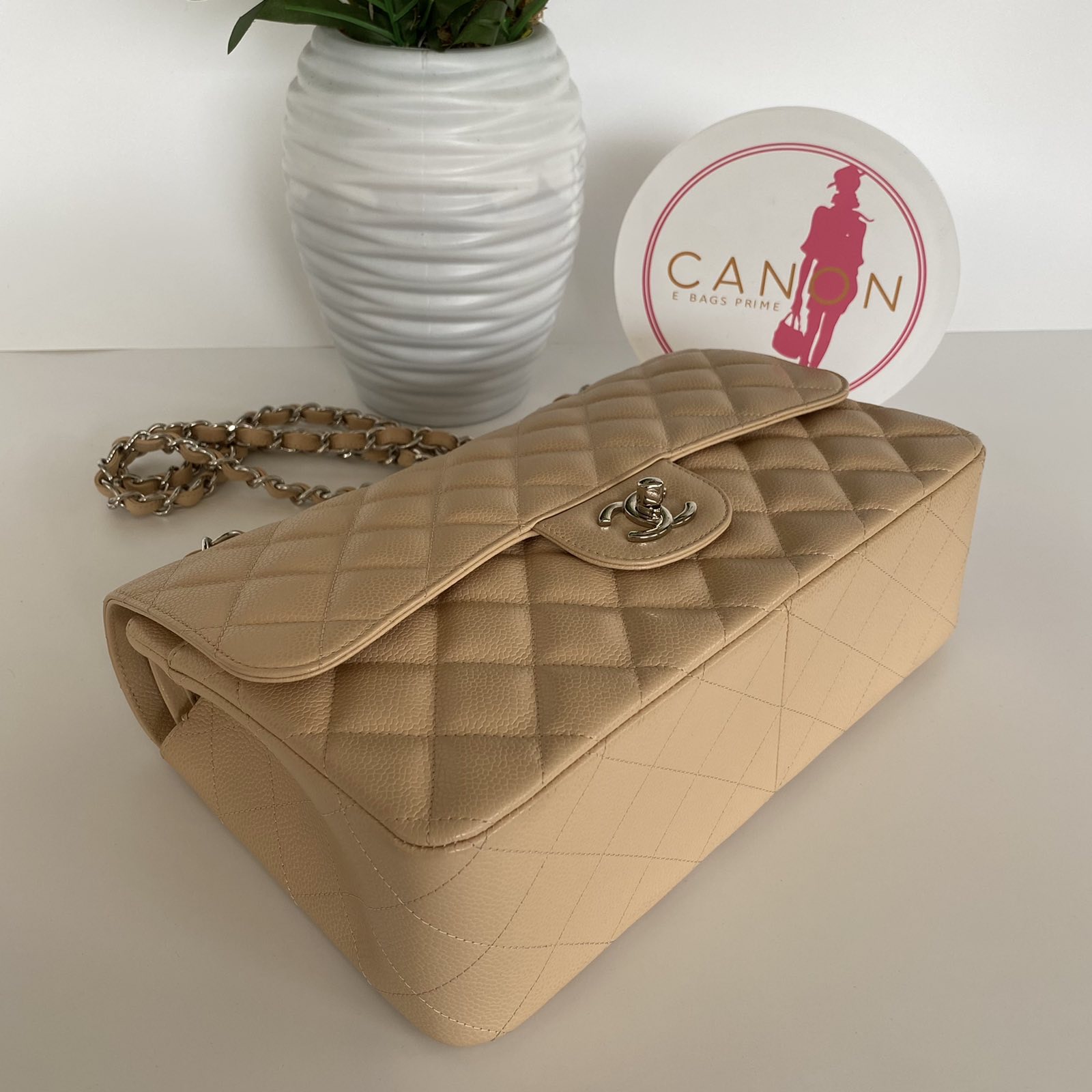 Chanel Double Flap Jumbo Beige Caviar Shoulder Bag. Silver hardware. Made  in France. Series 14xxx. With Certificate of Authentication From ZEKO. -  Canon E-Bags Prime
