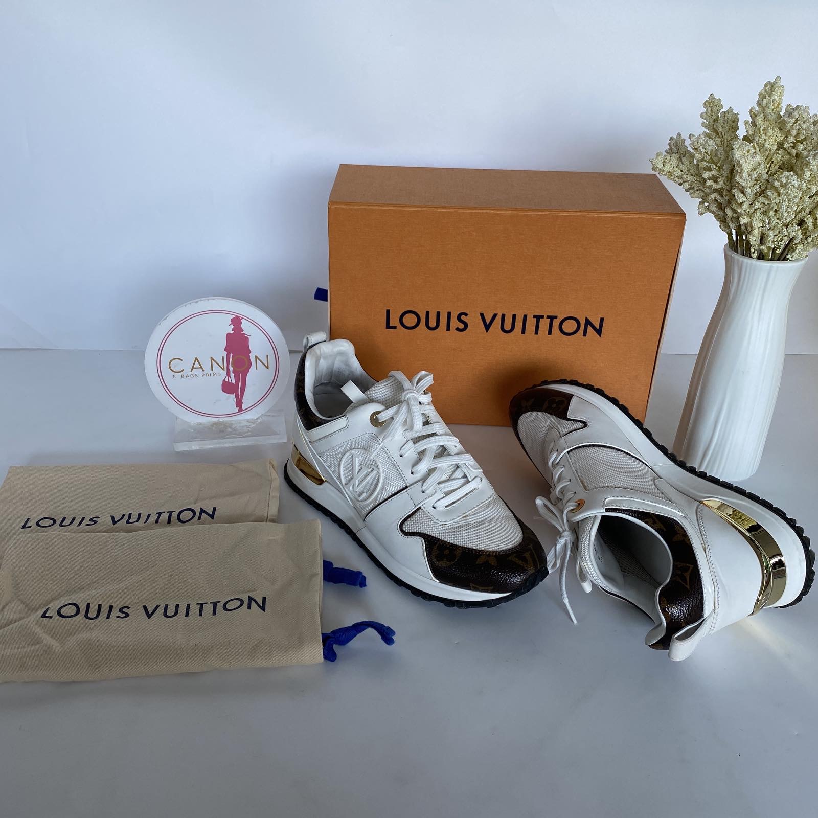 Louis Vuitton Metallic/White Leather and Canvas High Top Sneakers Size 38  Louis Vuitton
