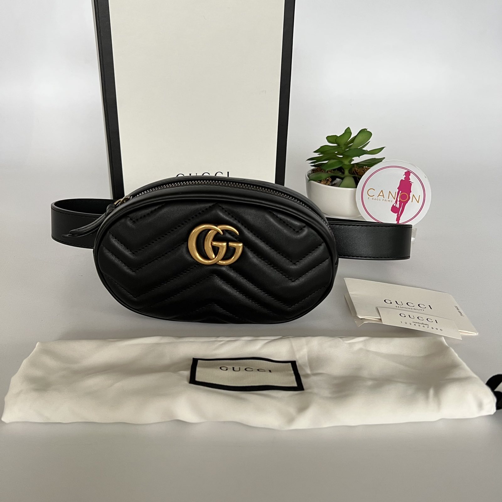 New Authentic Gucci GG Marmont Matelassé Leather Belt Bag Size 85 cm