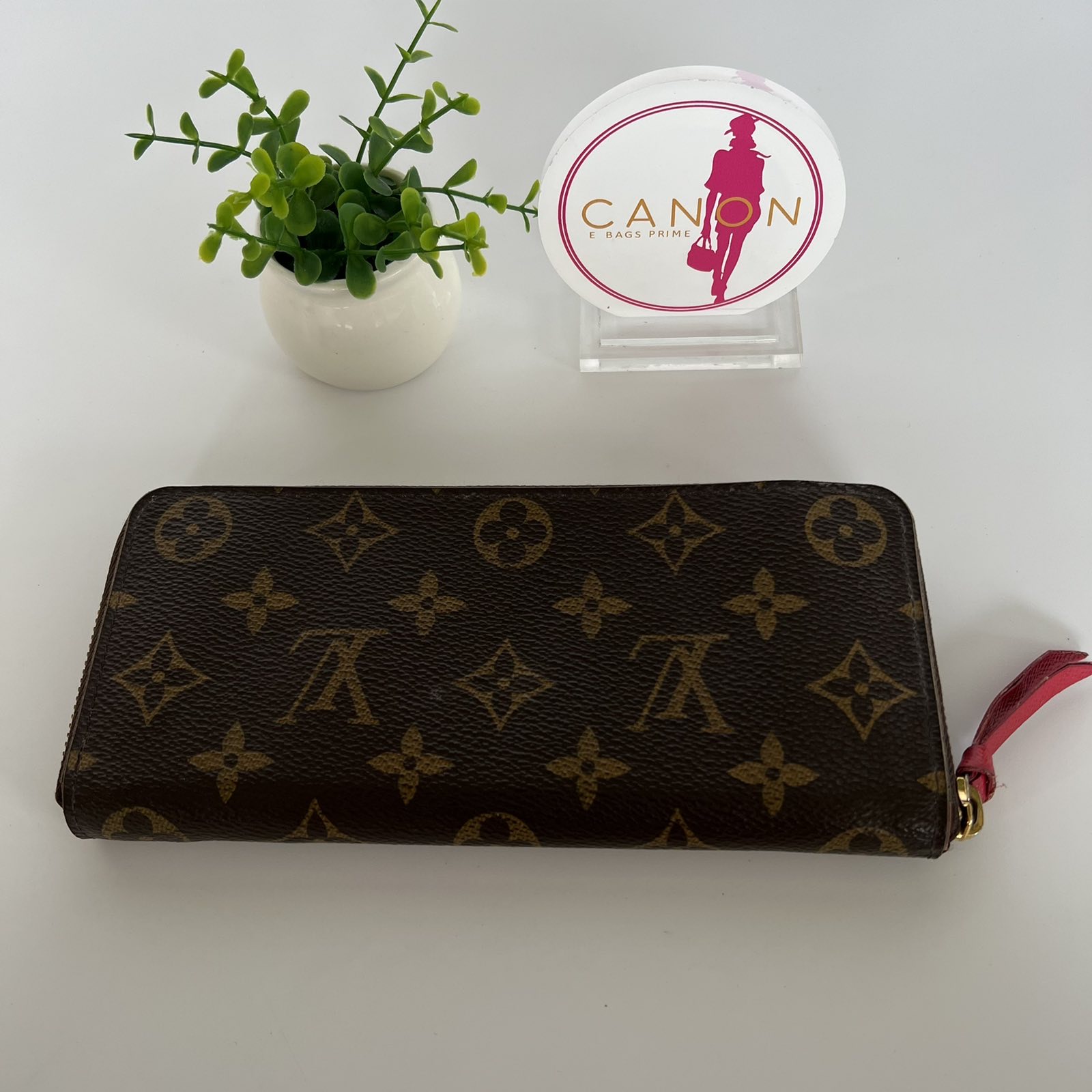 Louis Vuitton Monogram Canvas Clemence Wallet Fuchsia Interior. DC: CA  0188. Made in Spain.