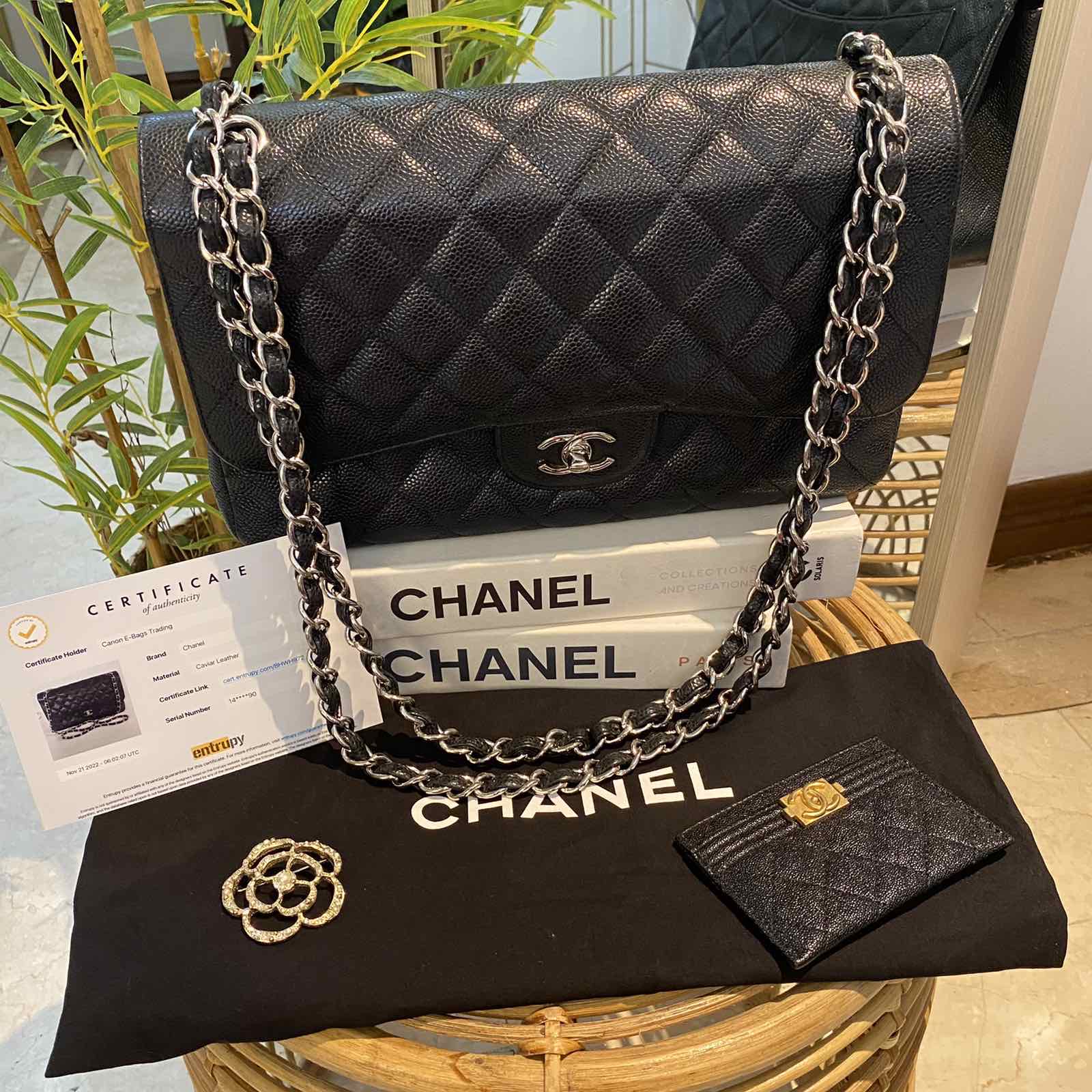 Chanel Jumbo Black Caviar Classic Double Flap Bag Silver Hardware  I MISS  YOU VINTAGE