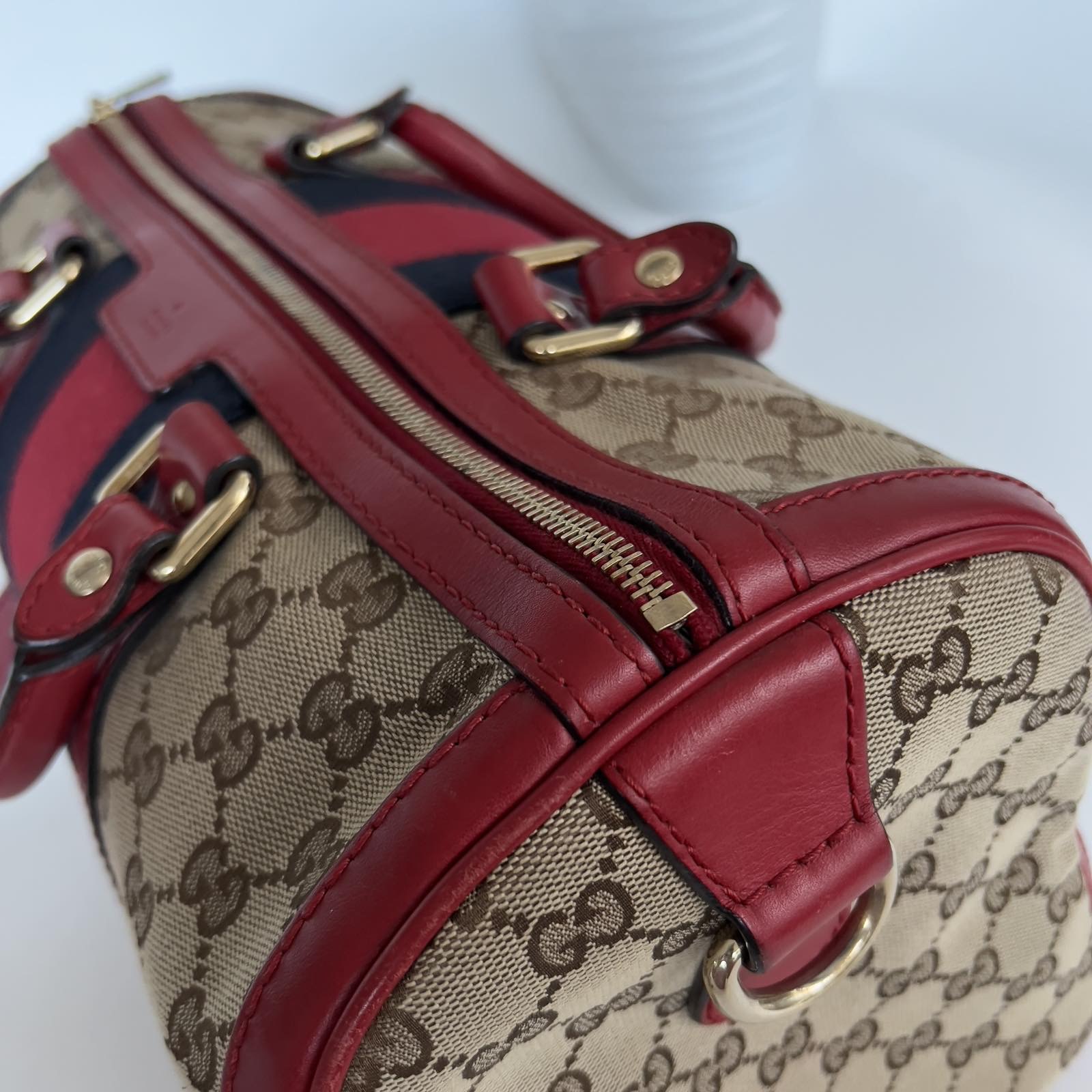 Gucci Monogram Canvas Web Boston Red Trims Two Way Bag. Made in Italy. With  cards, swatch, dustbag, long strap & bag organizer ❤️