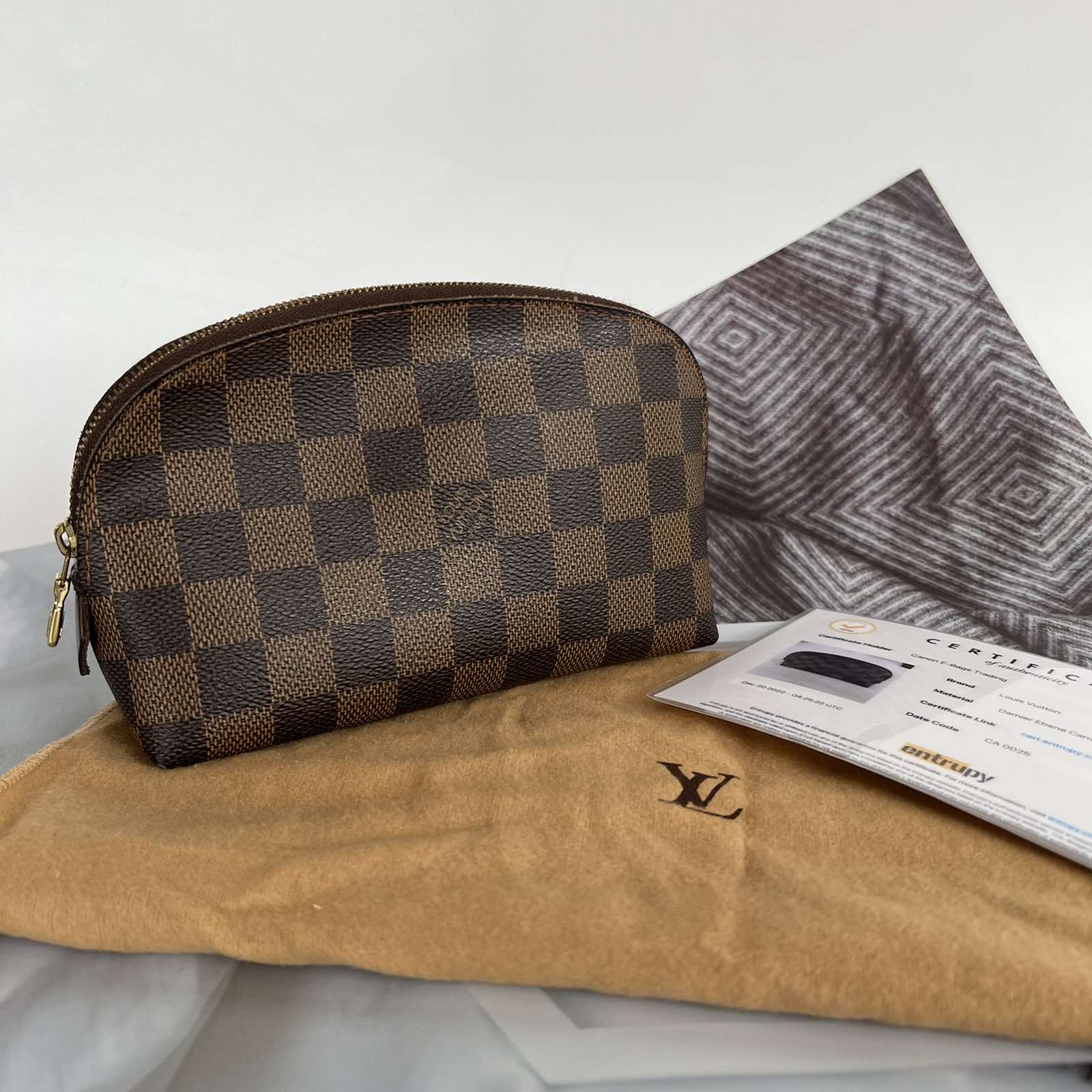 Louis Vuitton Damier Ebene Cosmetic Pouch PM. DC: CA0035. Made in Spain.  With dustbag & certificate of authenticity from ENTRUPY ❤️ - Canon E-Bags  Prime