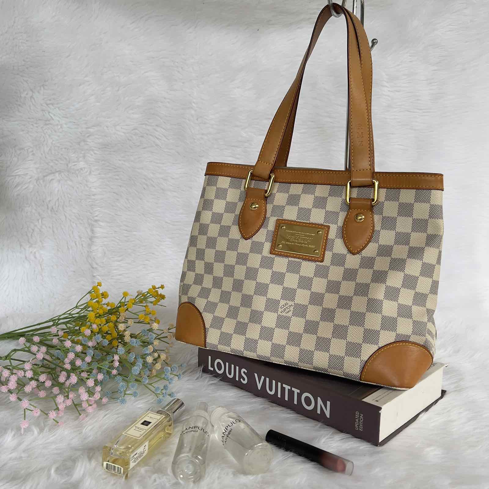 Louis Vuitton Hampstead PM Damier Azur Canvas Tote Bag White