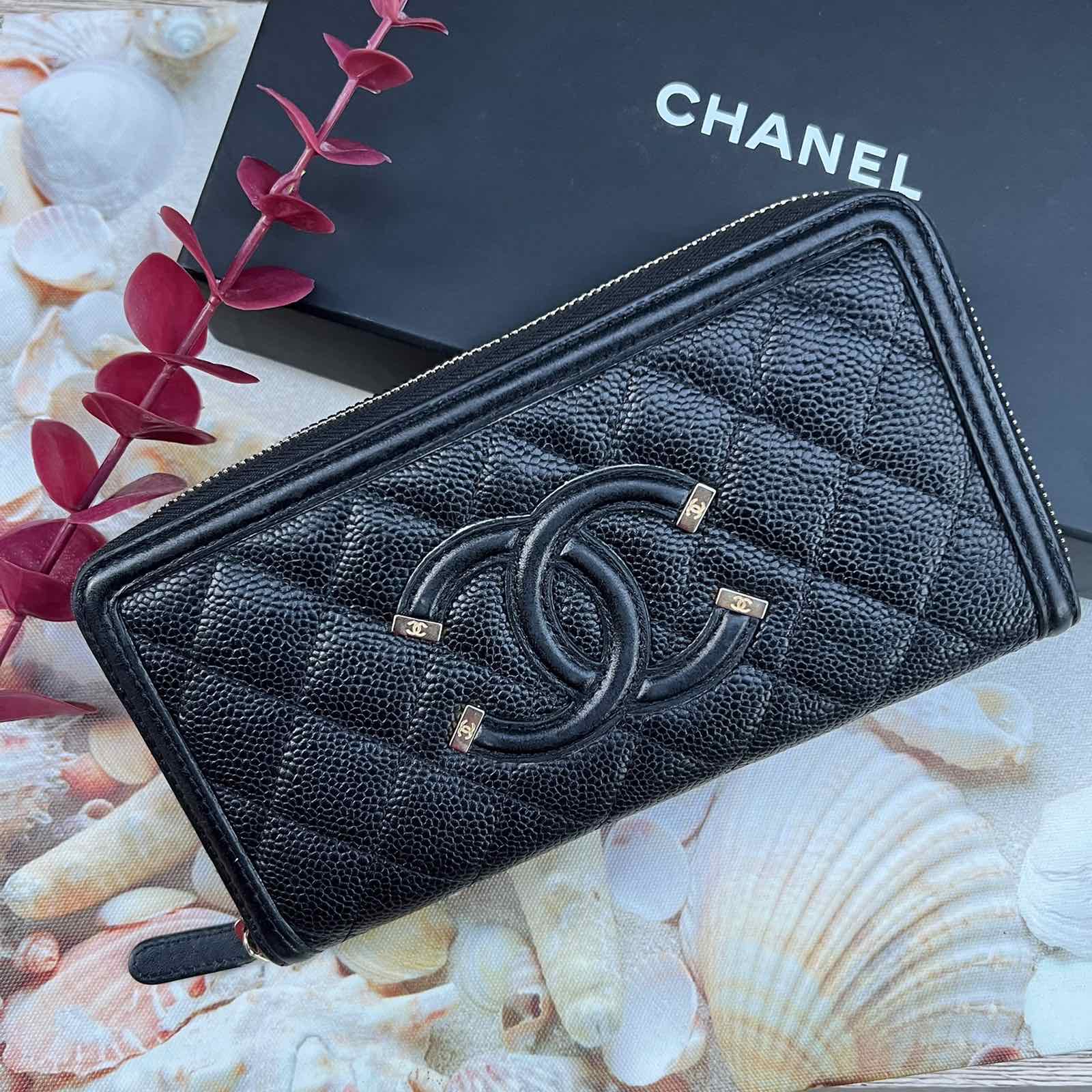 Chanel Black Long Caviar Zippy Wallet Gold Hardware. Series