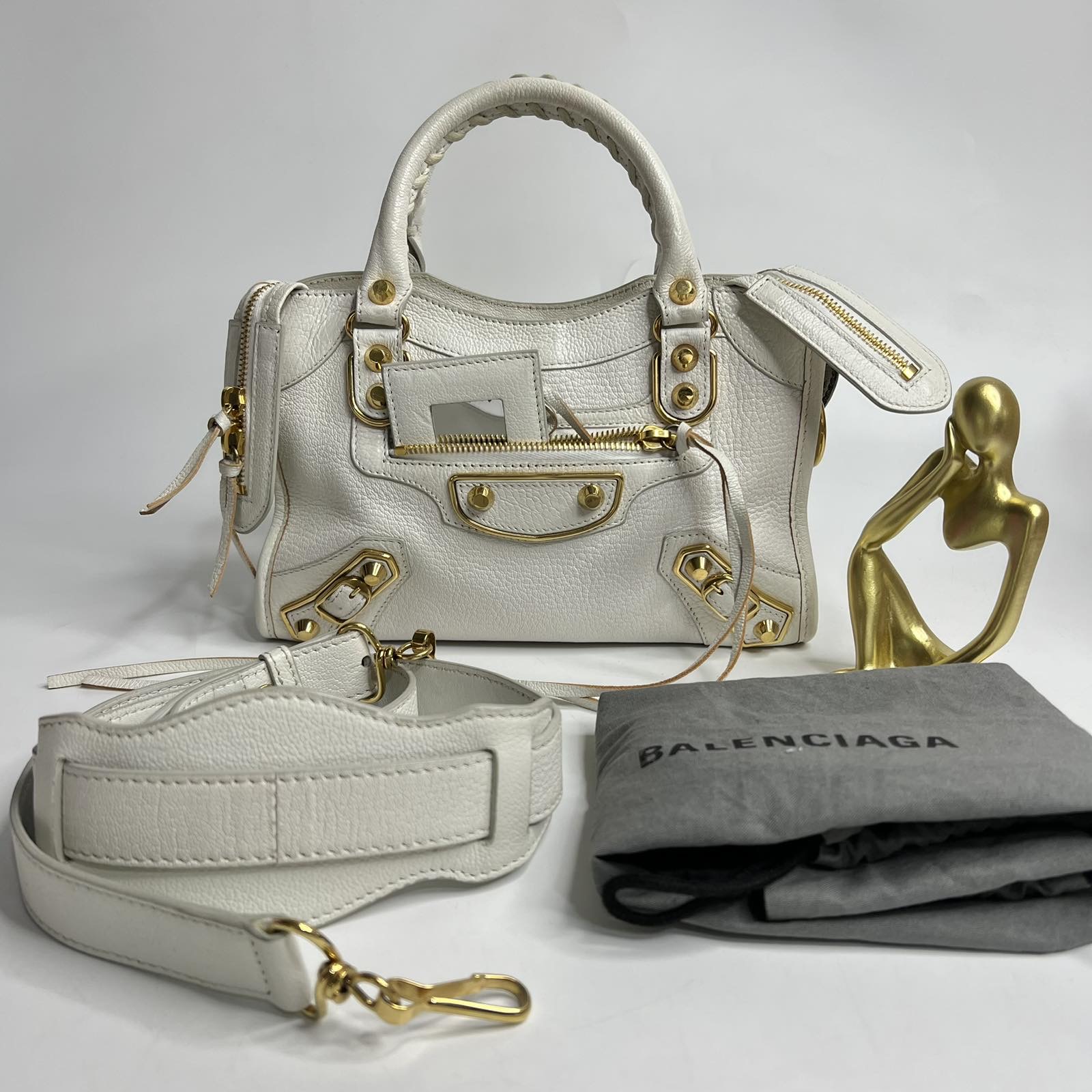AUTHENTIC Balenciaga Mini City Bag Leather Grey amp Gold Hardware  eBay