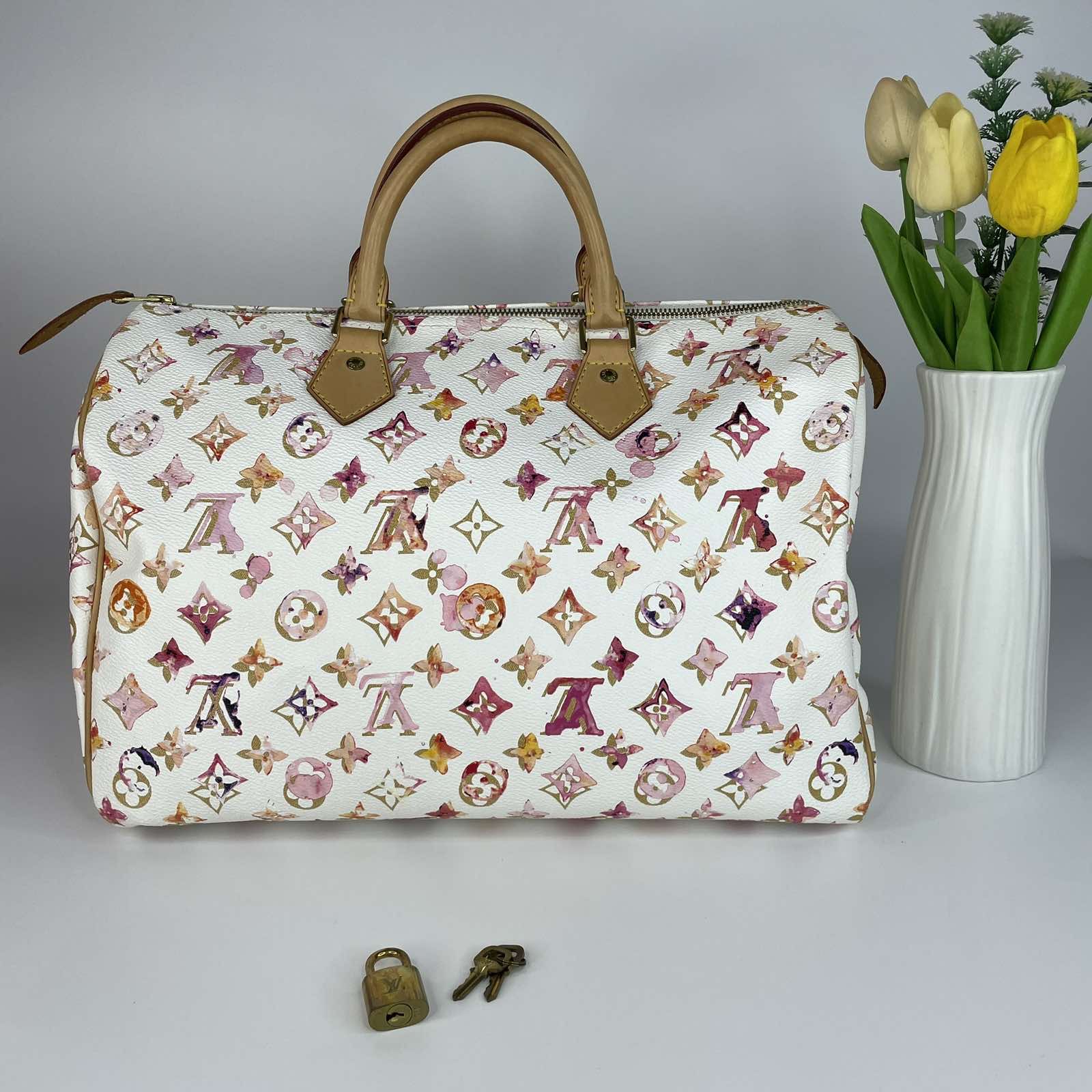 Louis Vuitton Monogram Aquarelle Speedy 30. DC: SP1088. Made in France.  With lock & key ❤️