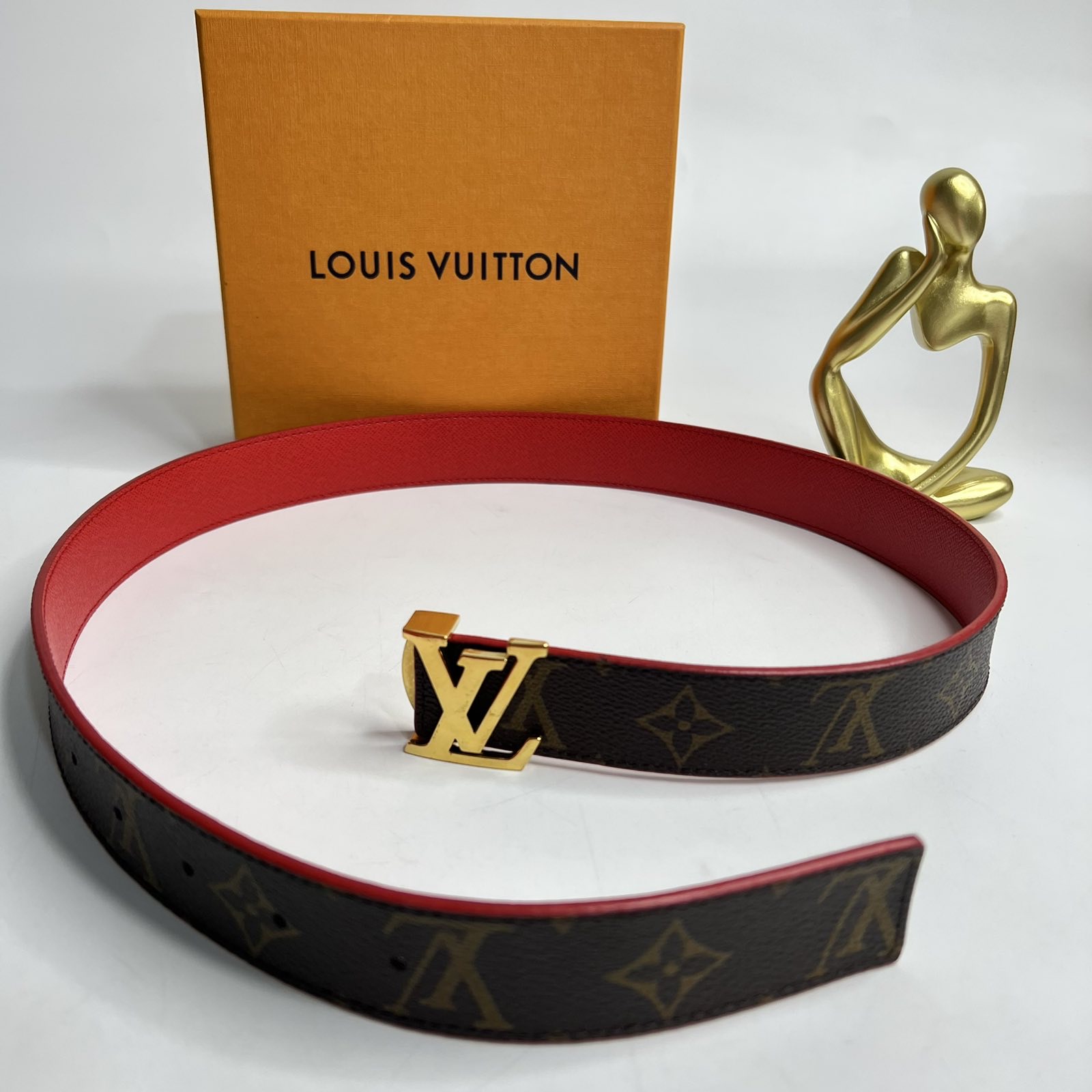 Louis Vuitton LV Initiales 30mm Reversible Belt Pink Damier Azur. Size 90 cm